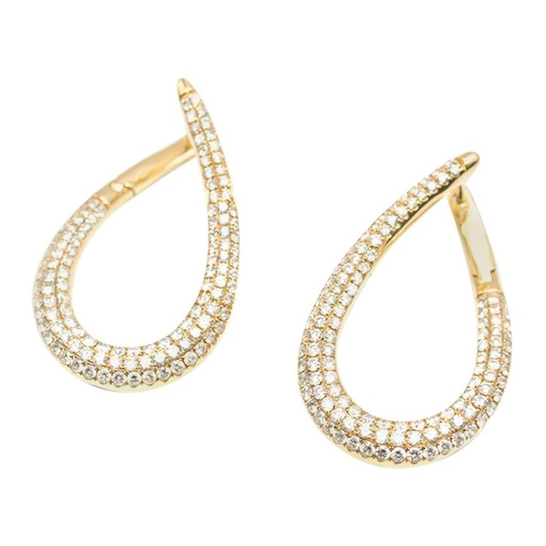 Bespoke 18 Carat Yellow Gold Pave Diamond Set Hoop Earrings For Sale at ...