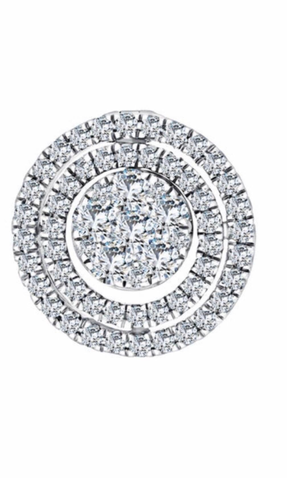 Versatile micro set 18k white gold earrings with 3 rows of concentric circles all intricately laced in 1.00ct round brilliant H-SI diamonds. These earrings can be used as studs or as drop earrings, 3 different looks. The weight of these earrings are