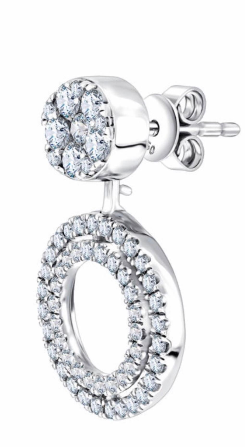 Modern Bespoke 18 Karat 1.00 Carat Round Brilliant Diamond Cluster Drop Studs Earrings For Sale