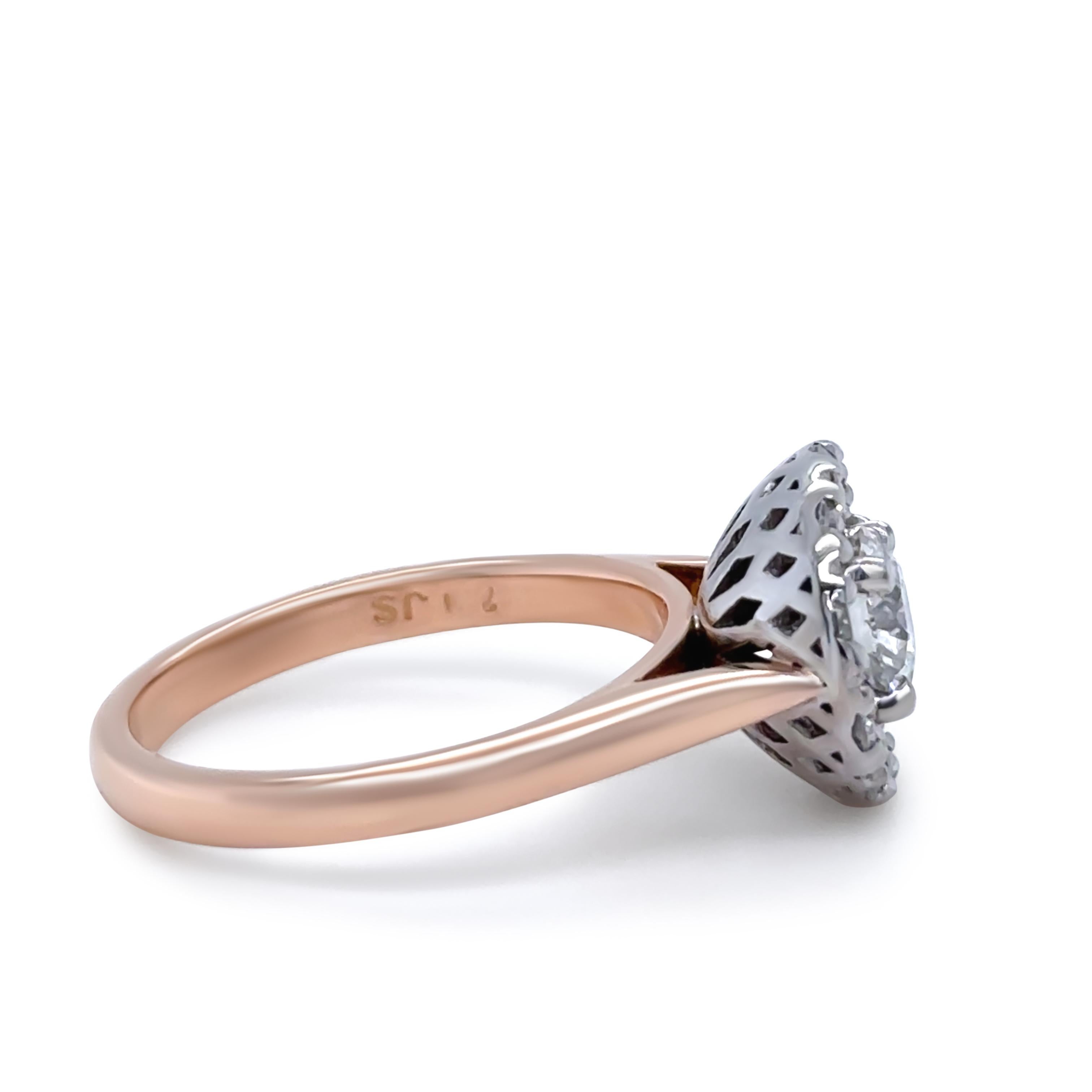 Round Cut Bespoke 18ct Rose Gold Diamond Cluster Engagement Ring 1.45ct For Sale