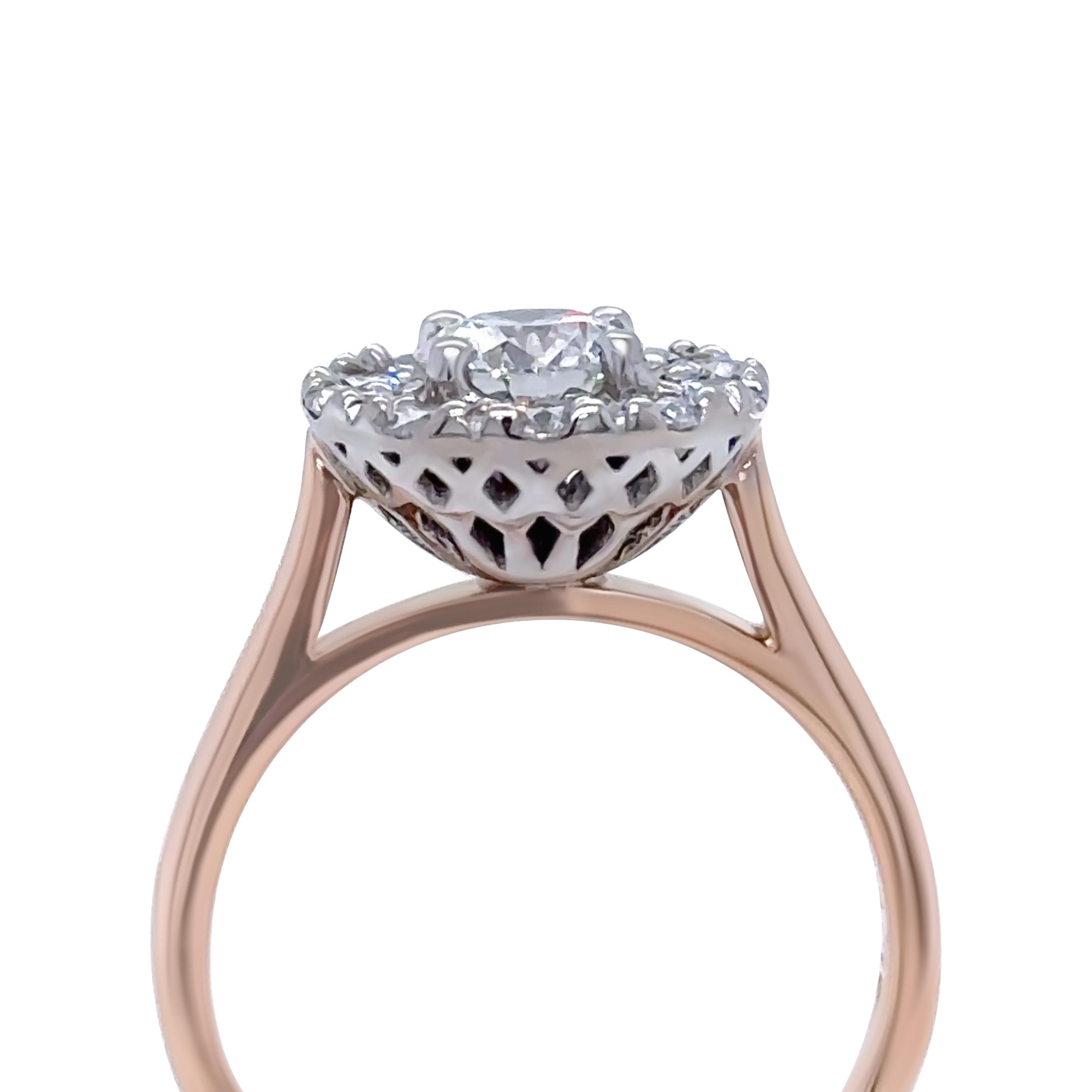 Bespoke 18ct Rose Gold Diamond Cluster Engagement Ring 1.45ct In Excellent Condition For Sale In SYDNEY, NSW
