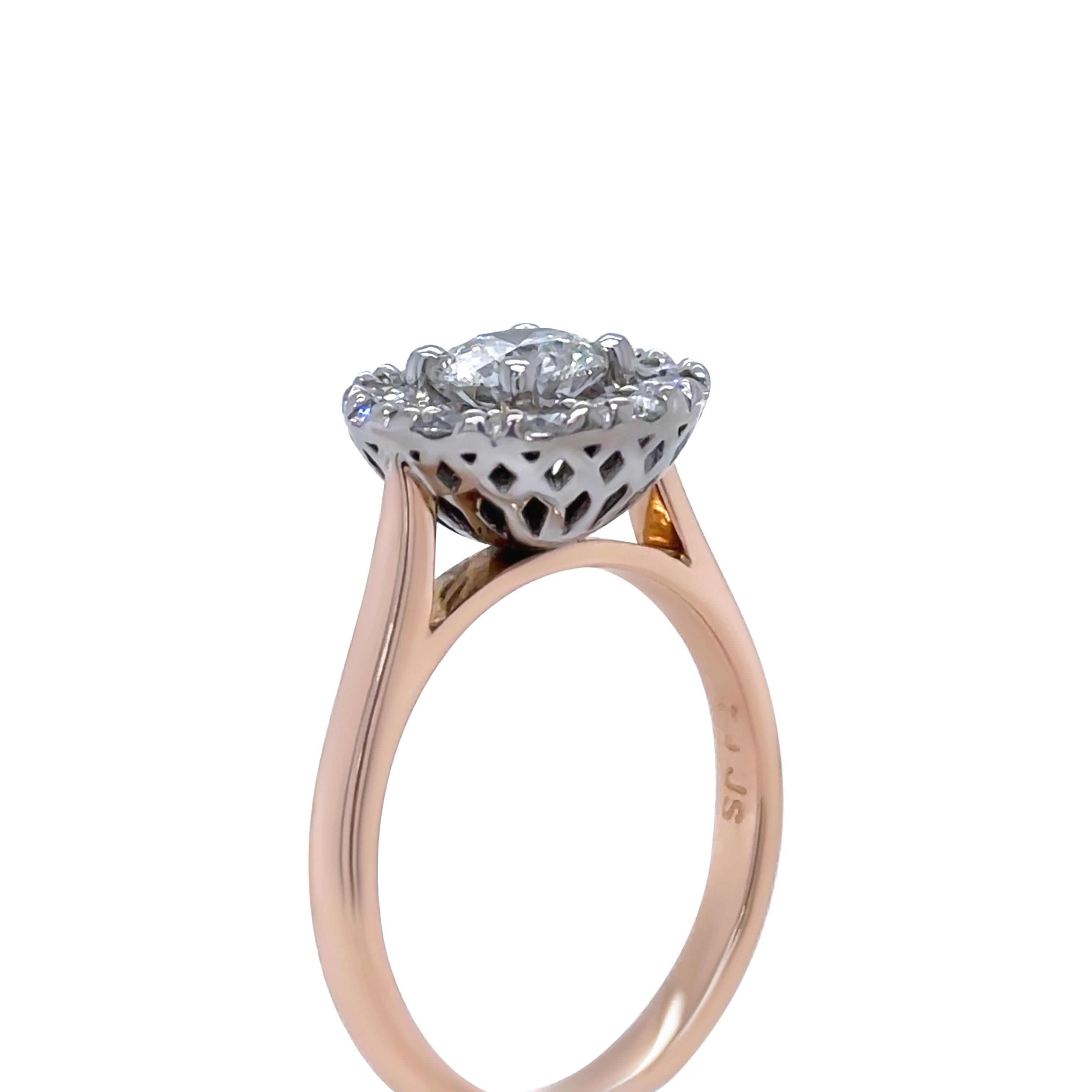 Bespoke 18ct Rose Gold Diamond Cluster Engagement Ring 1.45ct For Sale 1