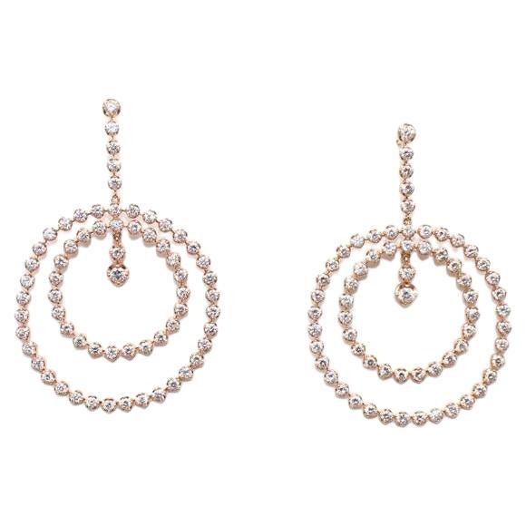 Bespoke 18ct Rose Gold & Diamond Double Circle Drop Earrings For Sale