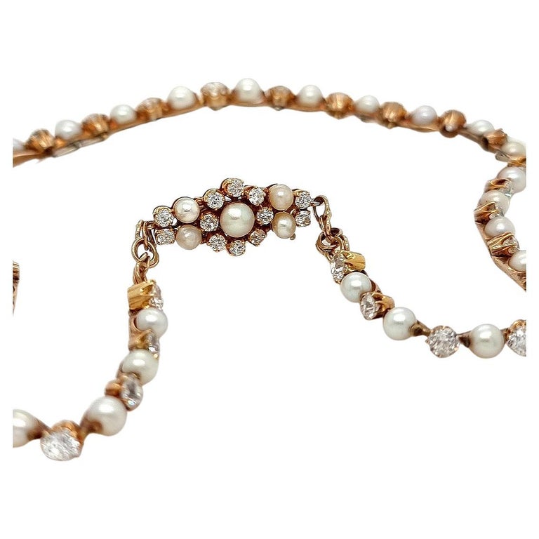 Bespoke 18ct Victorian Pearl and Diamond Necklace For Sale at 1stDibs
