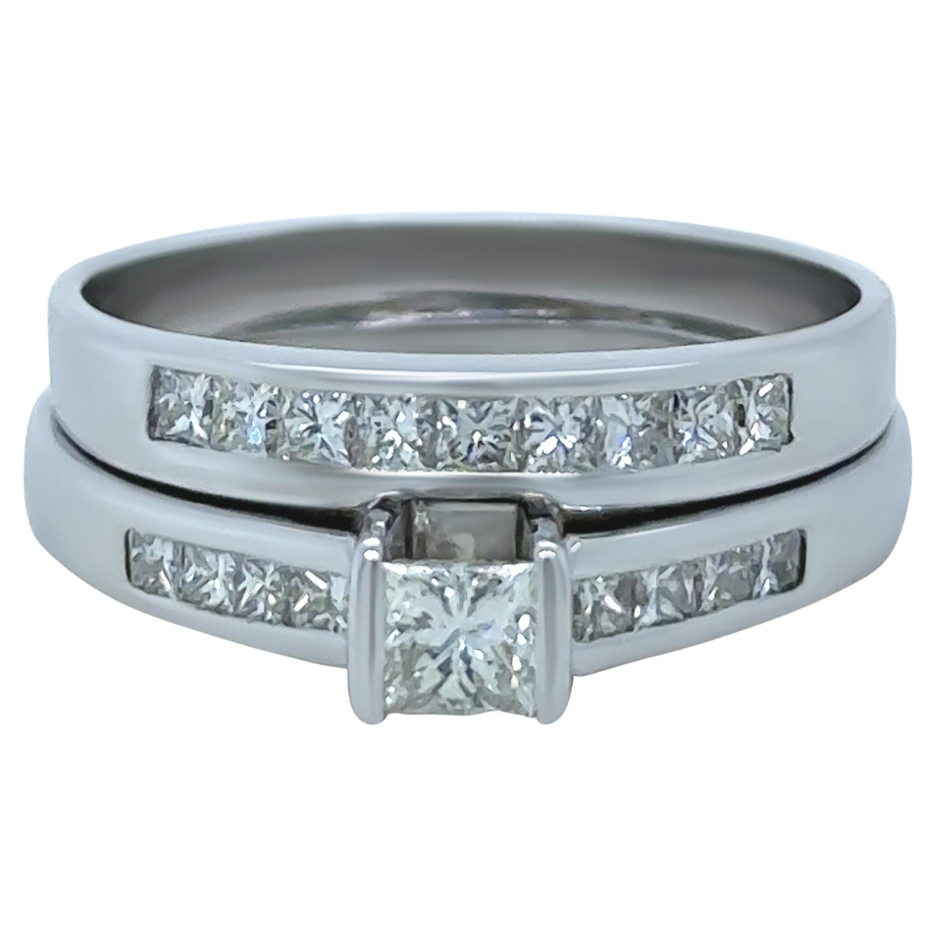 Bespoke 18ct White Gold Diamond Engagement Ring Set 0.76ct For Sale at