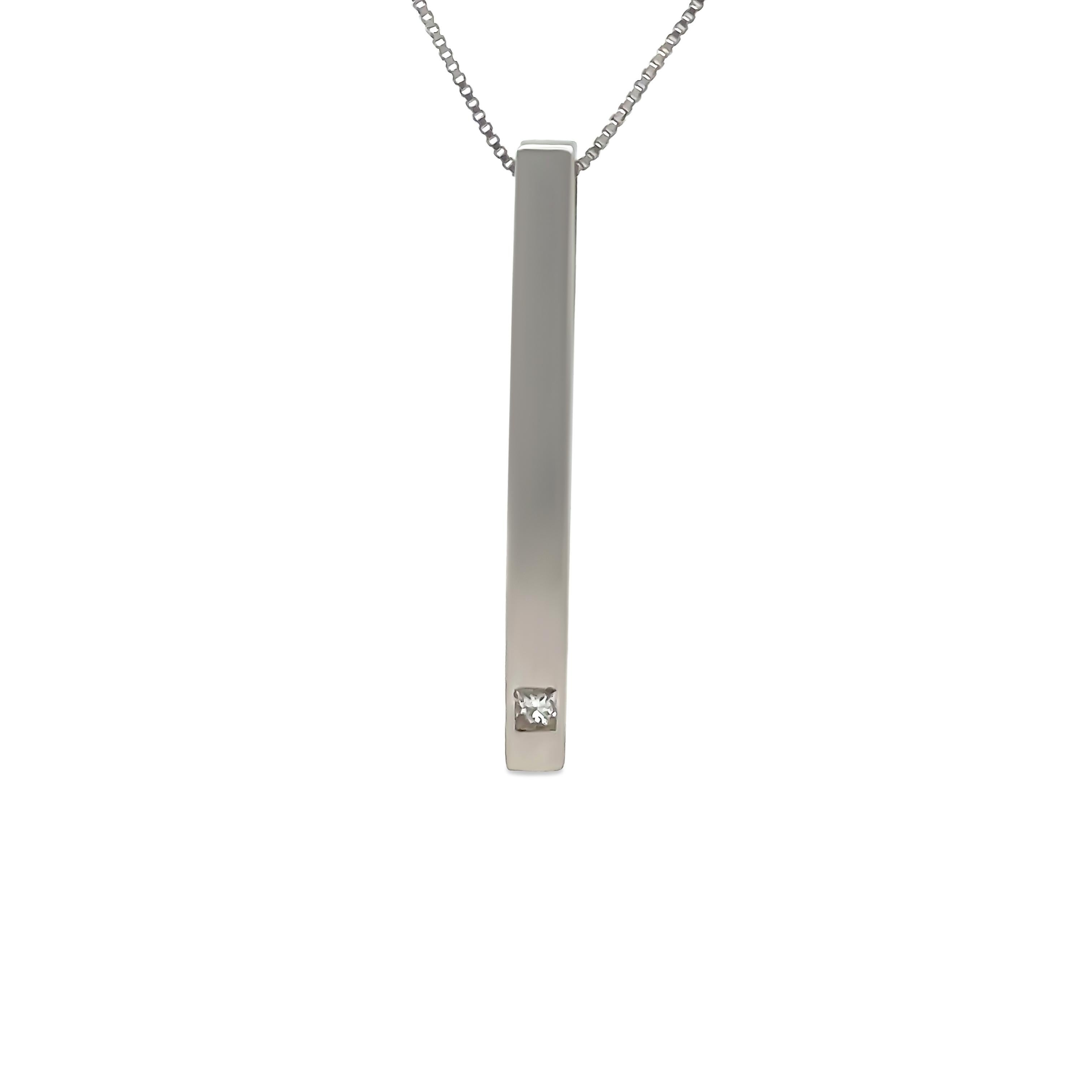 Princess Cut Bespoke 18ct White Gold Diamond Pendant & Necklace 0.05ct For Sale