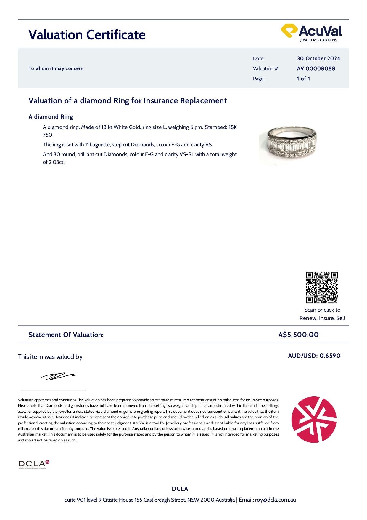 Bespoke 18ct White Gold Diamond Ring 2.03ct 2