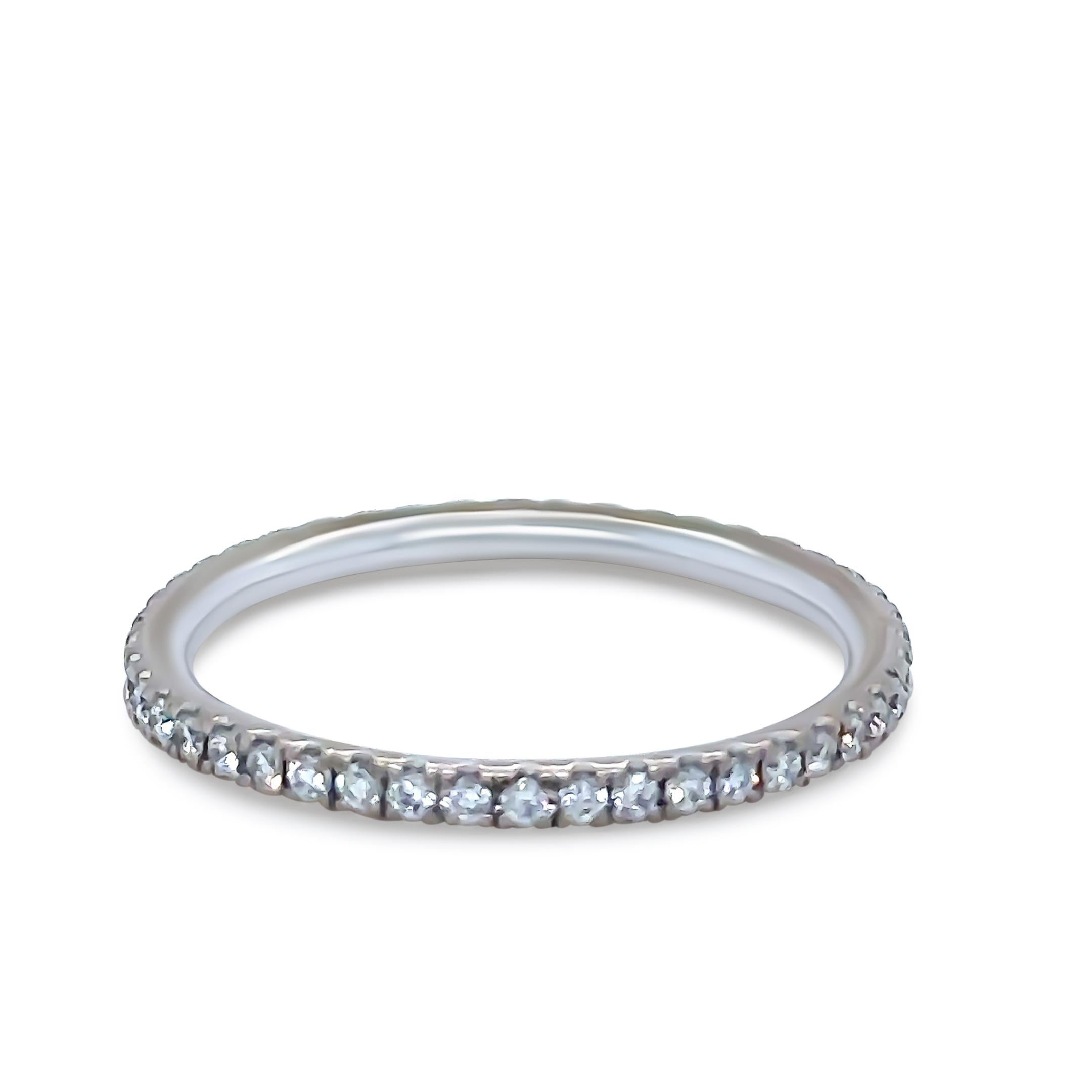 A Bespoke Diamond Wedding Band, made of 18ct White Gold. Featuring 45 Round Brilliant Cut Diamonds in a claw setting, each measuring approximately 1.05-1.10mm in diameter, 0.0075ct. A total of 0.34ct, G/H Colour, VS Clarity. 

Metal: 18ct White