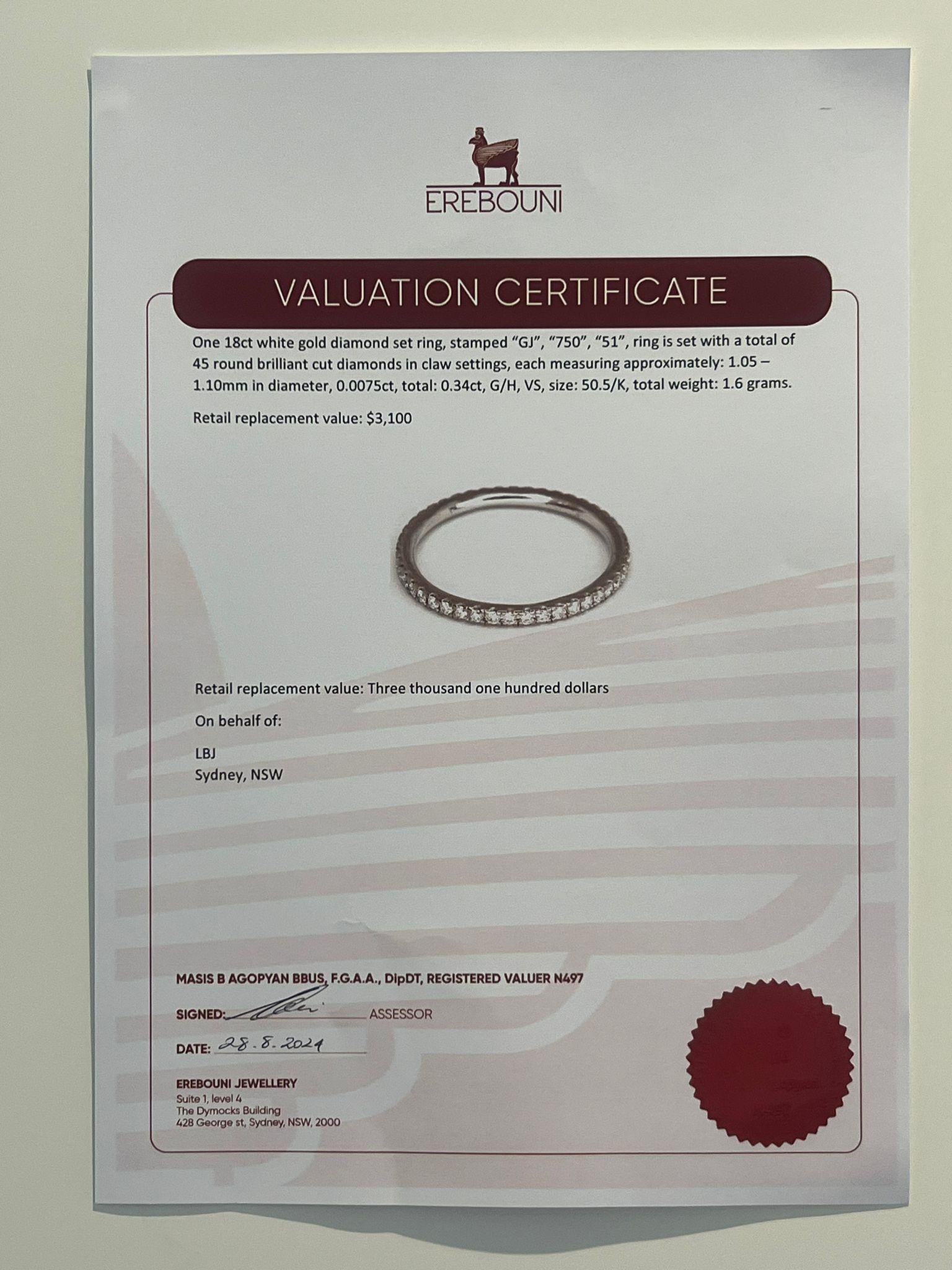 Bespoke 18ct White Gold Diamond Wedding Band 0.34ct For Sale 1