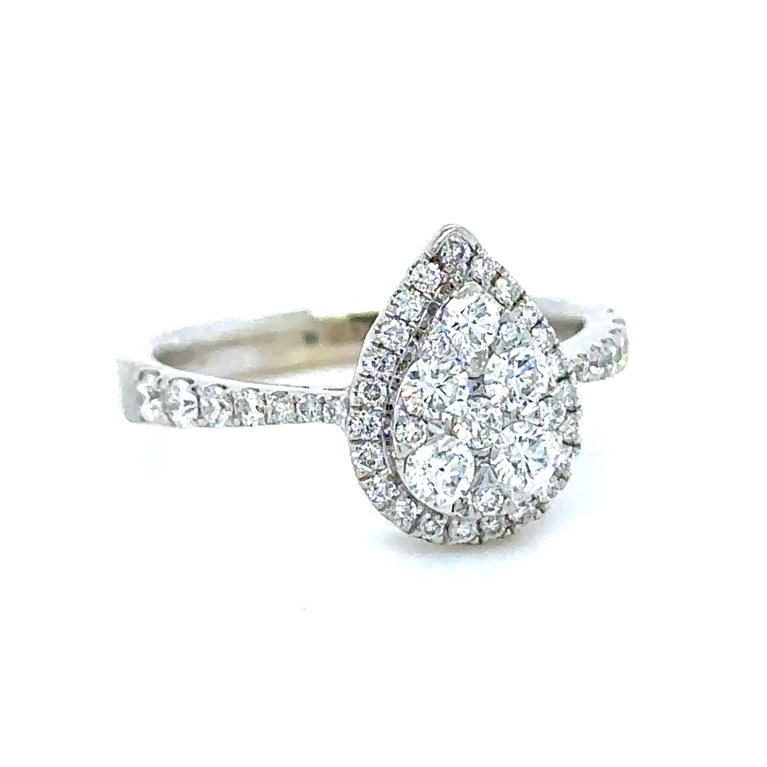 Women's Bespoke 18 Carat White Gold Pear Diamond Shaped Ring 0.66 Carat For Sale