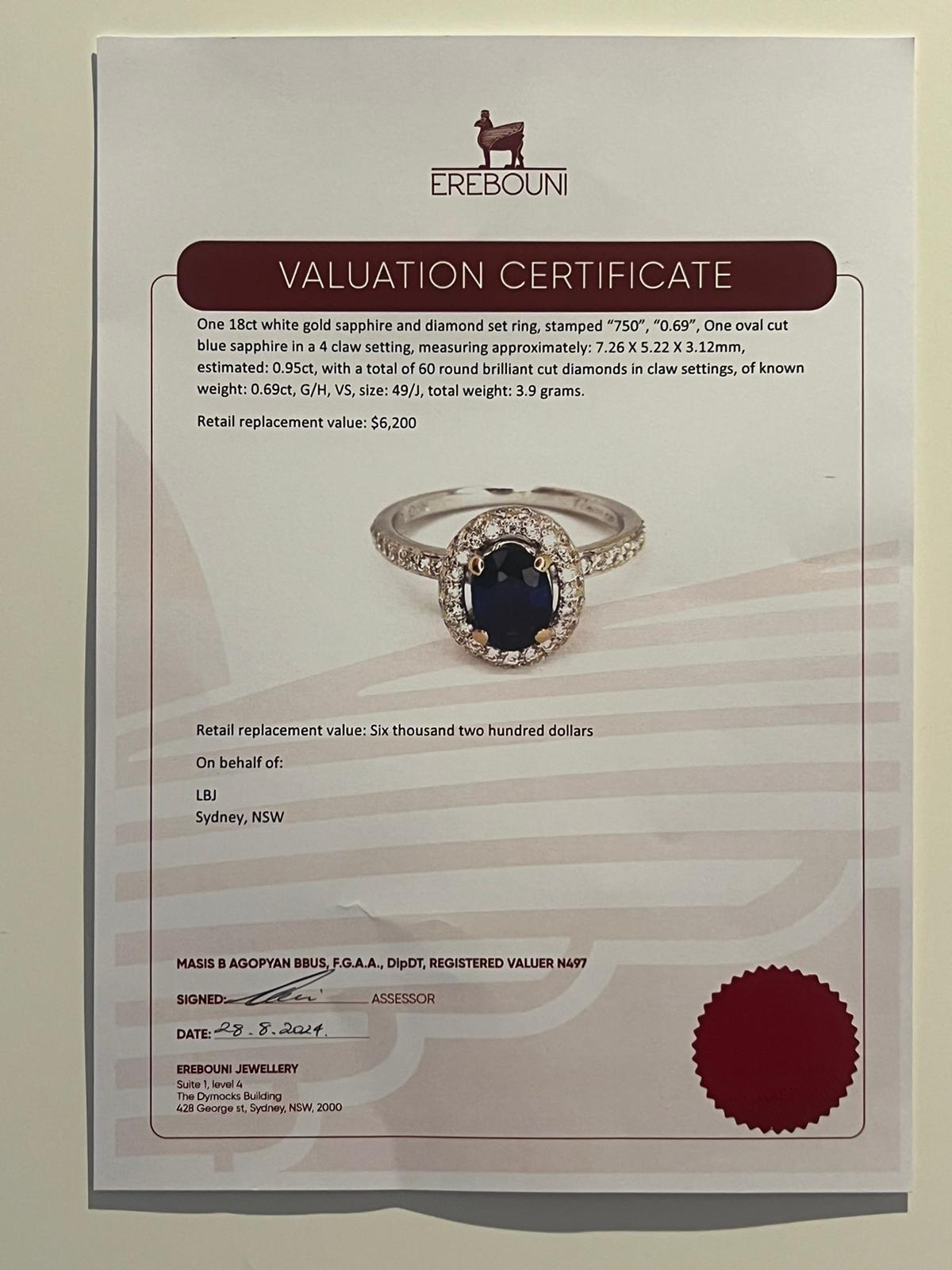 Bespoke 18ct White Gold Sapphire & Diamond Ring 1.64ct 3