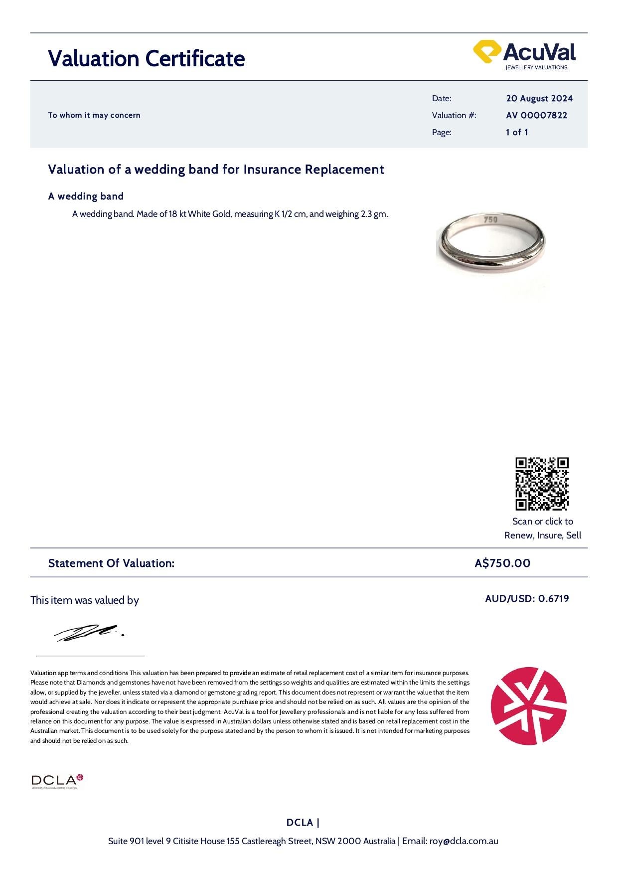 Bespoke 18ct White Gold Wedding Band 2.3g For Sale 2