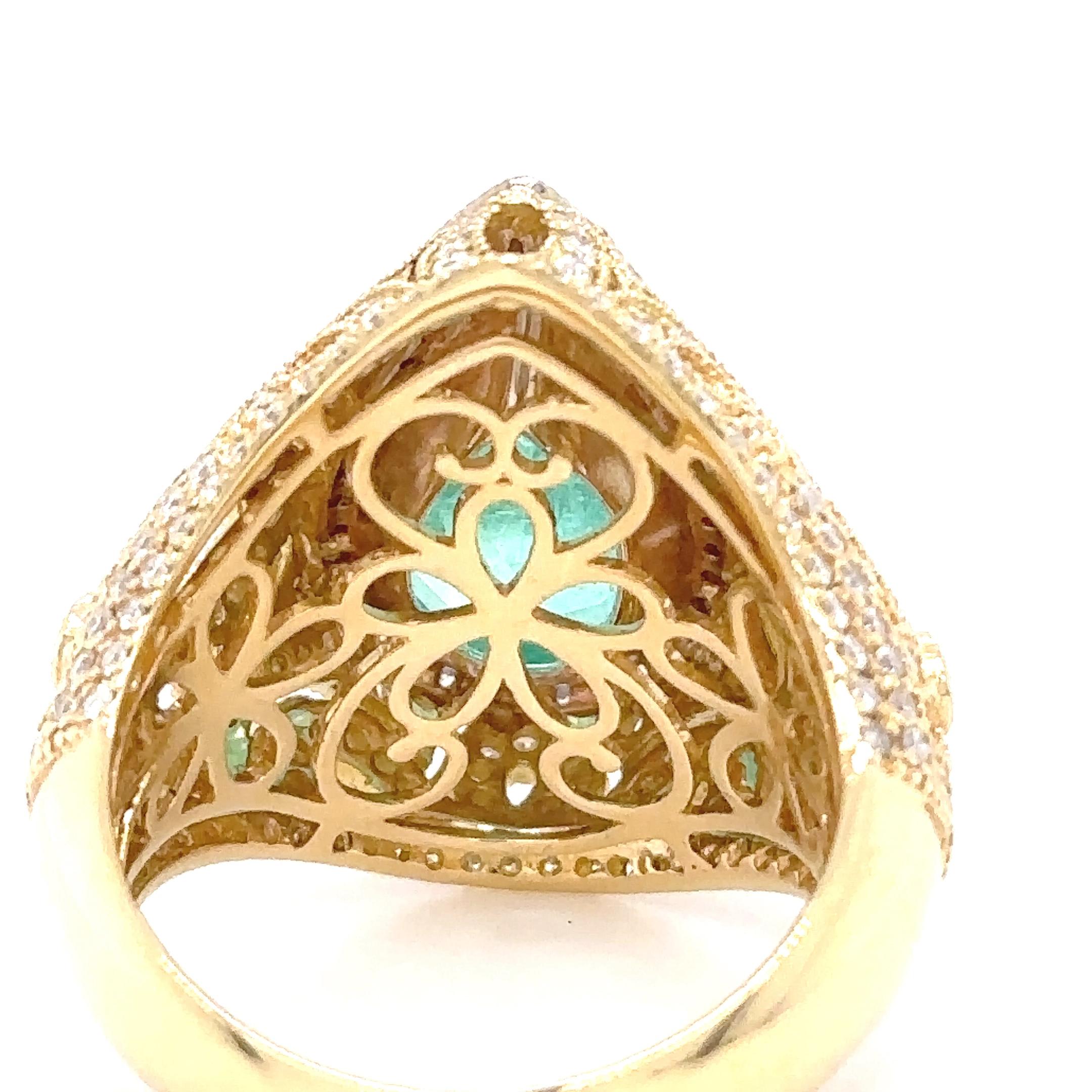 Women's Bespoke 18ct White & Yellow Gold Emerald & Diamond Dress Ring 6.68ct For Sale