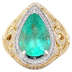 Bespoke 18ct White & Yellow Gold Emerald & Diamond Dress Ring 6.68ct