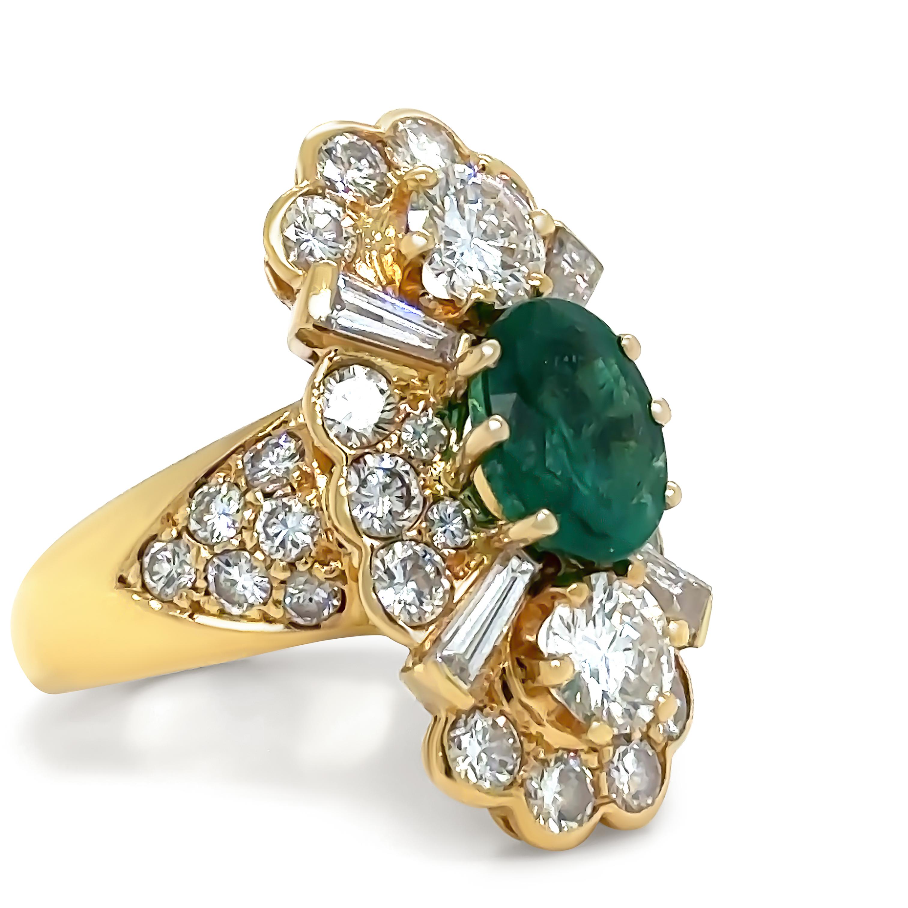 Brilliant Cut Bespoke 18ct Yellow Gold Zambian Emerald & Diamond Ring 5.41ct For Sale