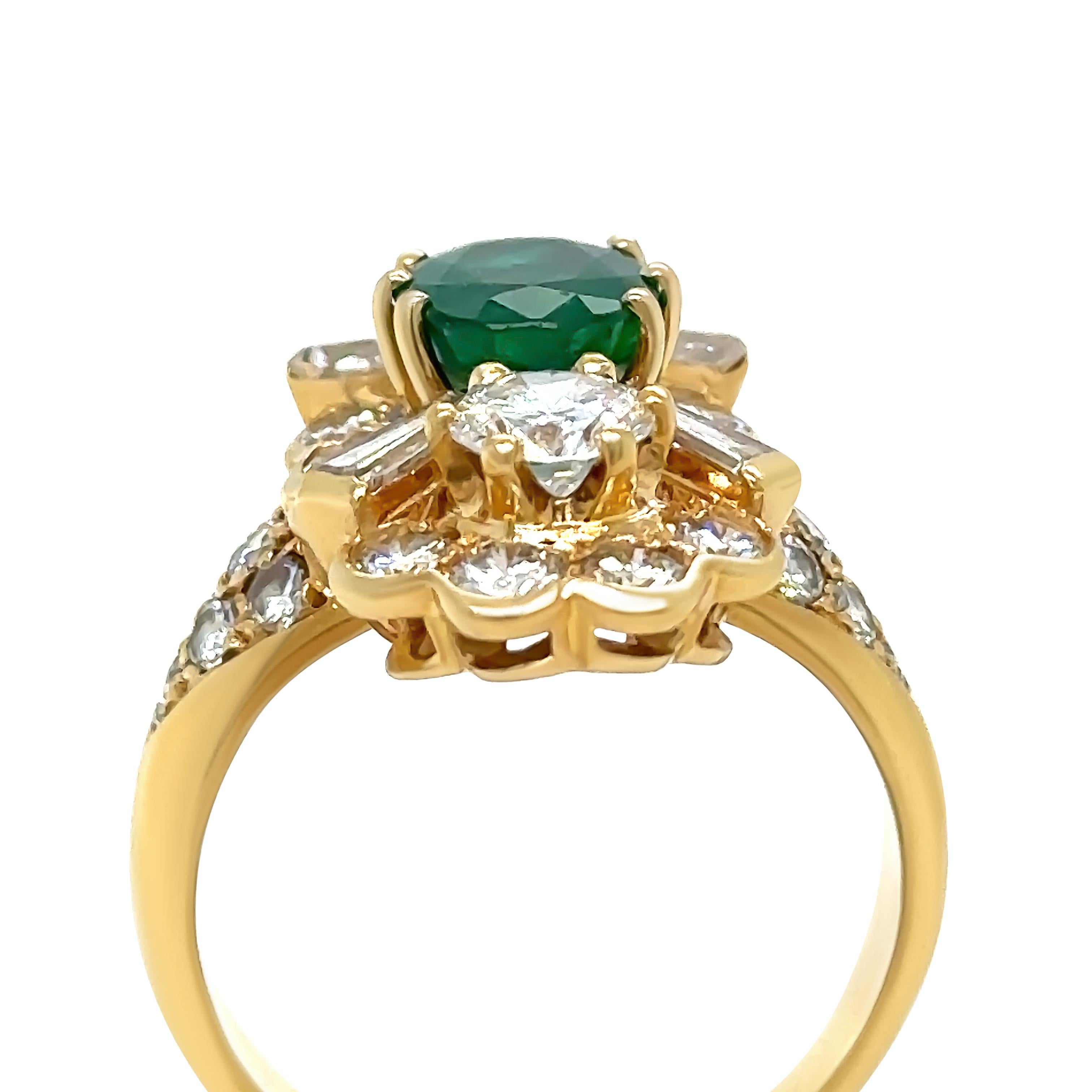 Bespoke 18ct Yellow Gold Zambian Emerald & Diamond Ring 5.41ct In Excellent Condition For Sale In SYDNEY, NSW