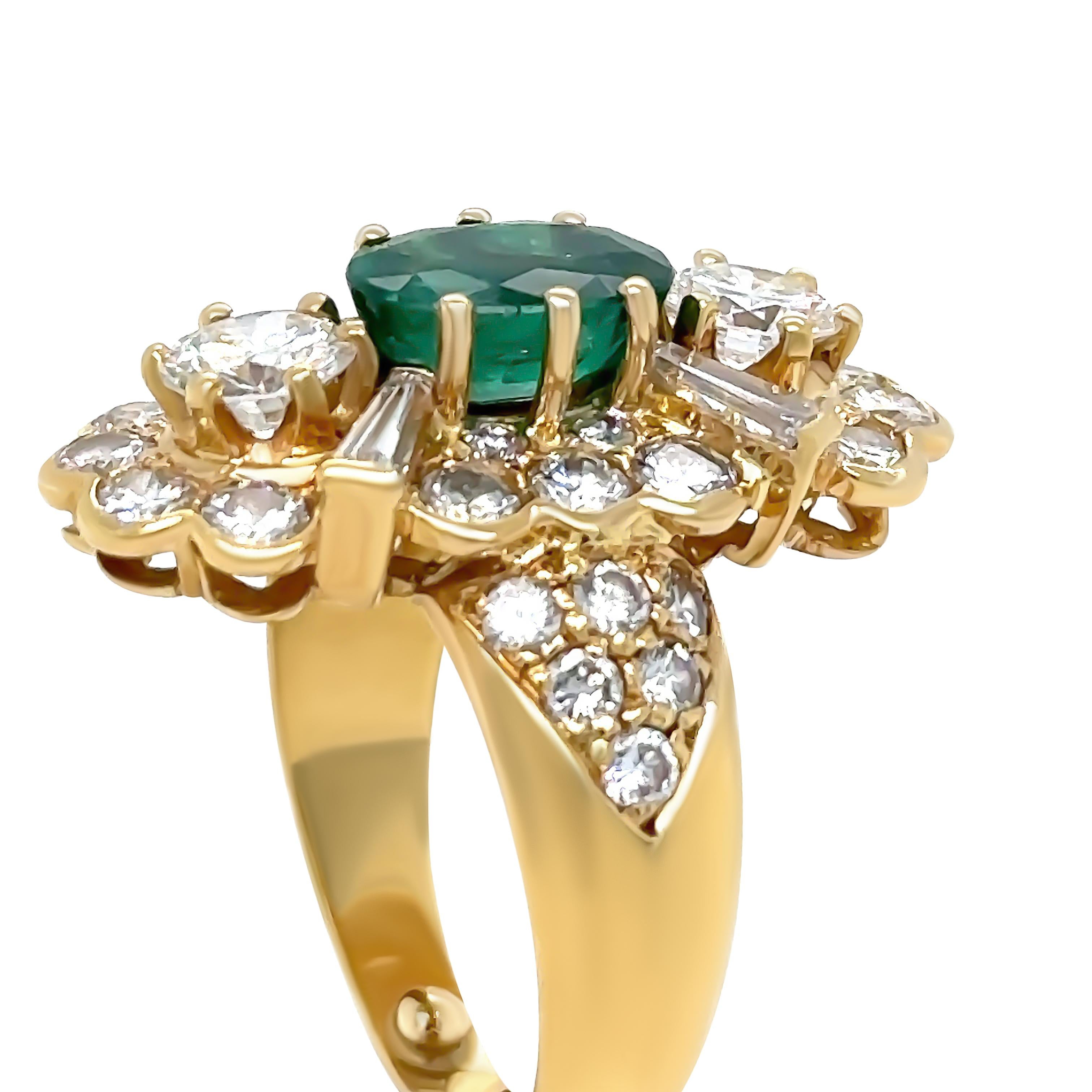 Women's Bespoke 18ct Yellow Gold Zambian Emerald & Diamond Ring 5.41ct For Sale