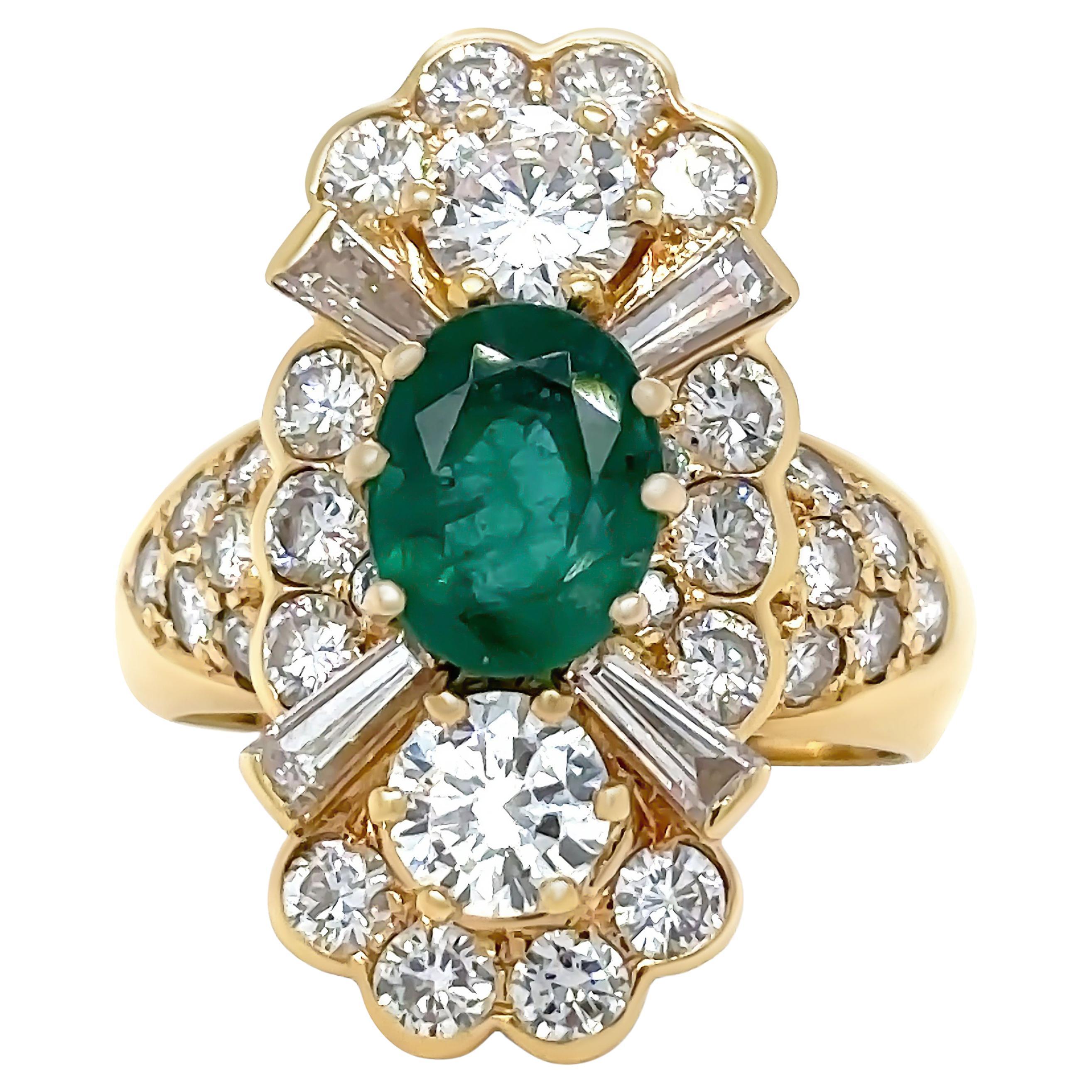 Bespoke 18ct Yellow Gold Zambian Emerald & Diamond Ring 5.41ct For Sale