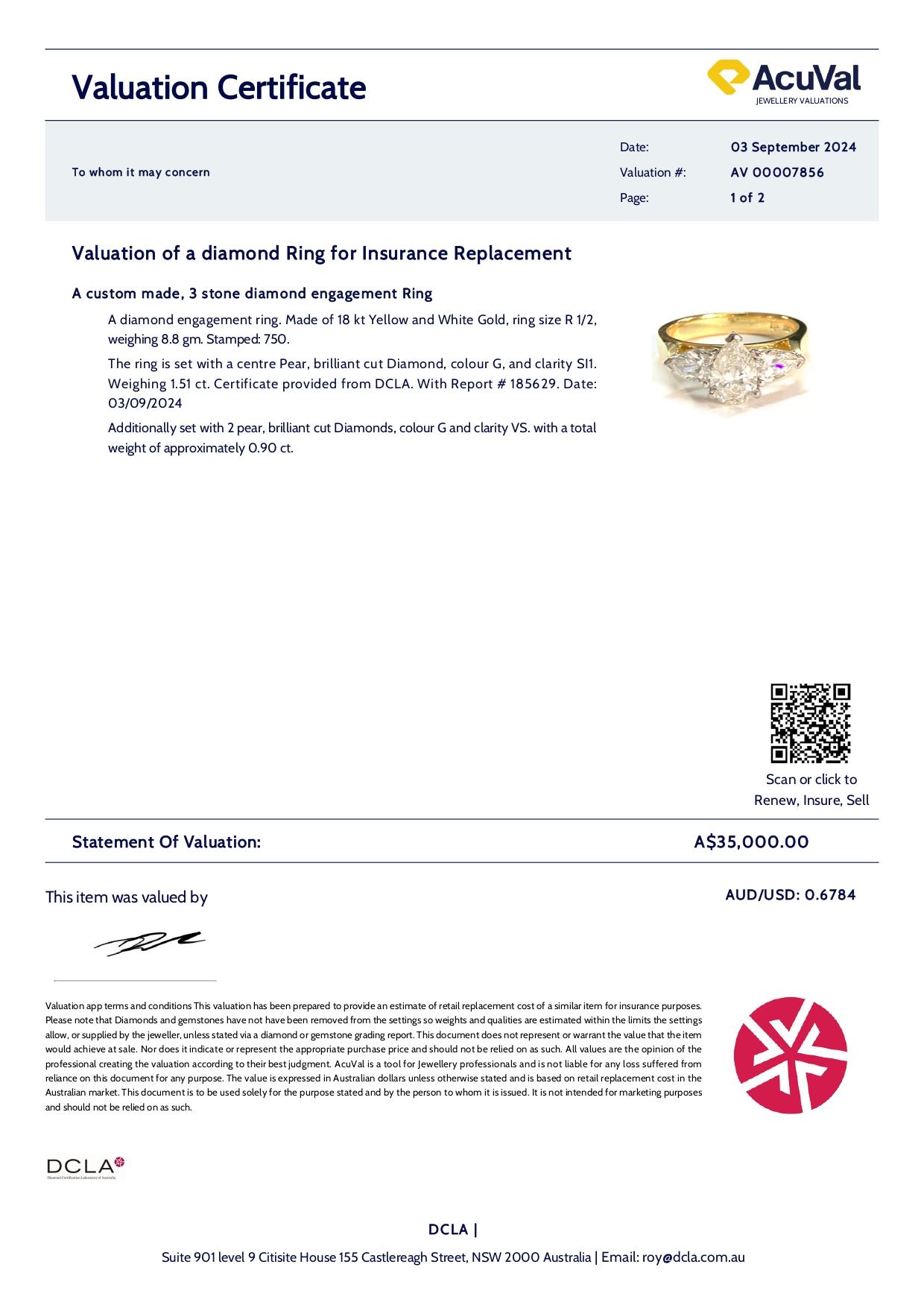 Bague de fiançailles sur mesure en or jaune et blanc 18 carats avec diamant DCLA 1,64 carat en vente 5