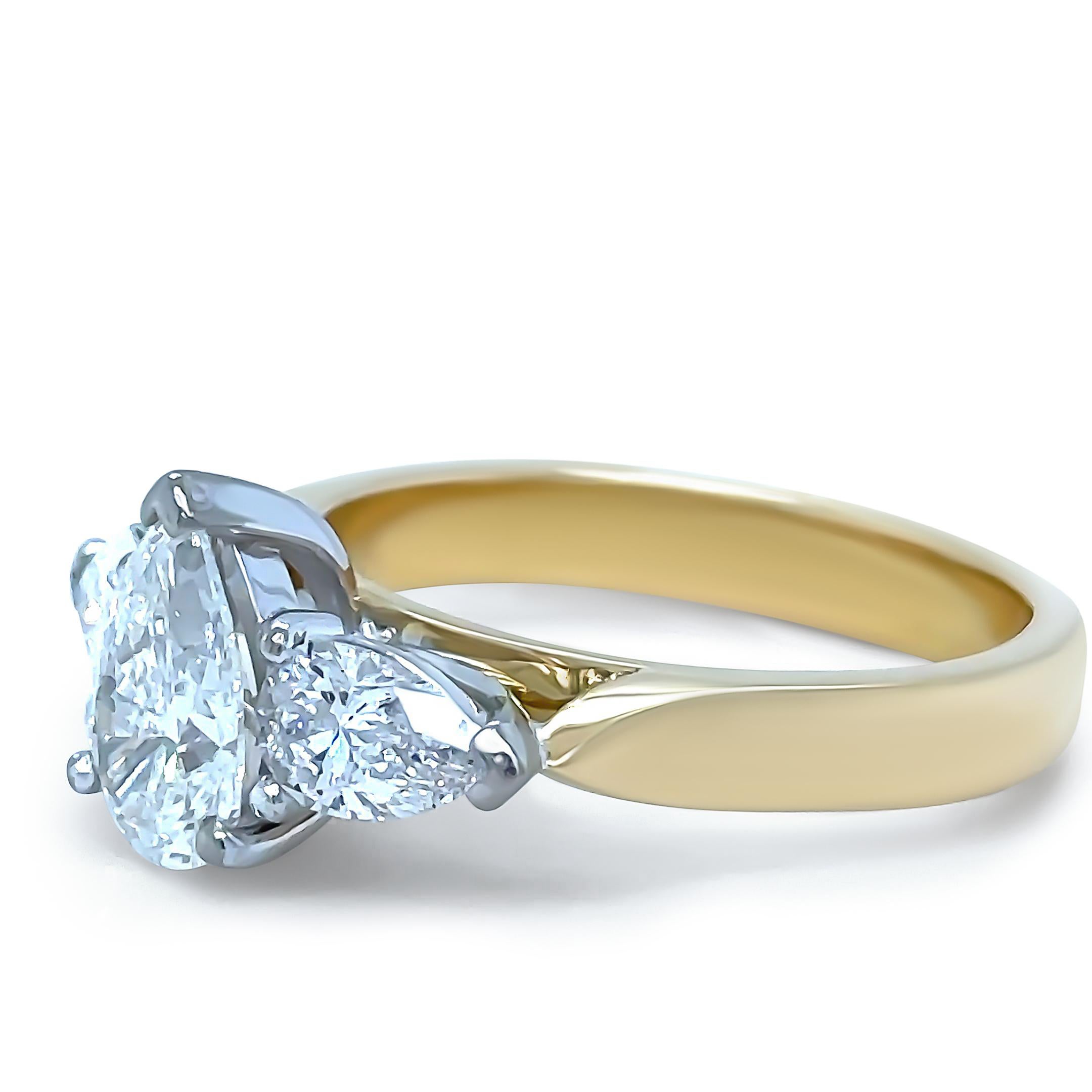 Bague de fiançailles sur mesure en or jaune et blanc 18 carats avec diamant DCLA 1,64 carat Excellent état - En vente à SYDNEY, NSW