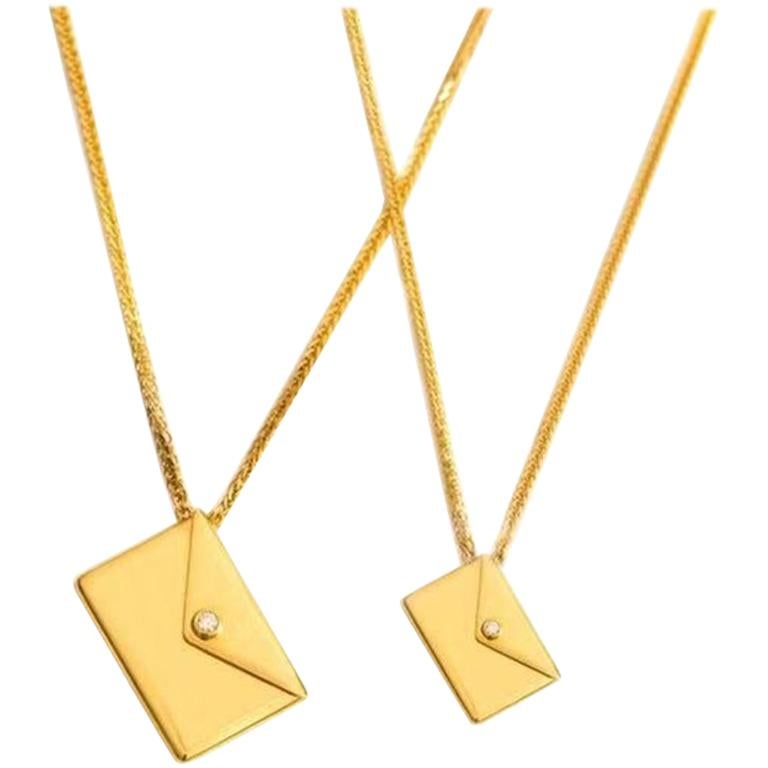 Bespoke 18K Yellow Gold Large Love Letter Pendant Necklace