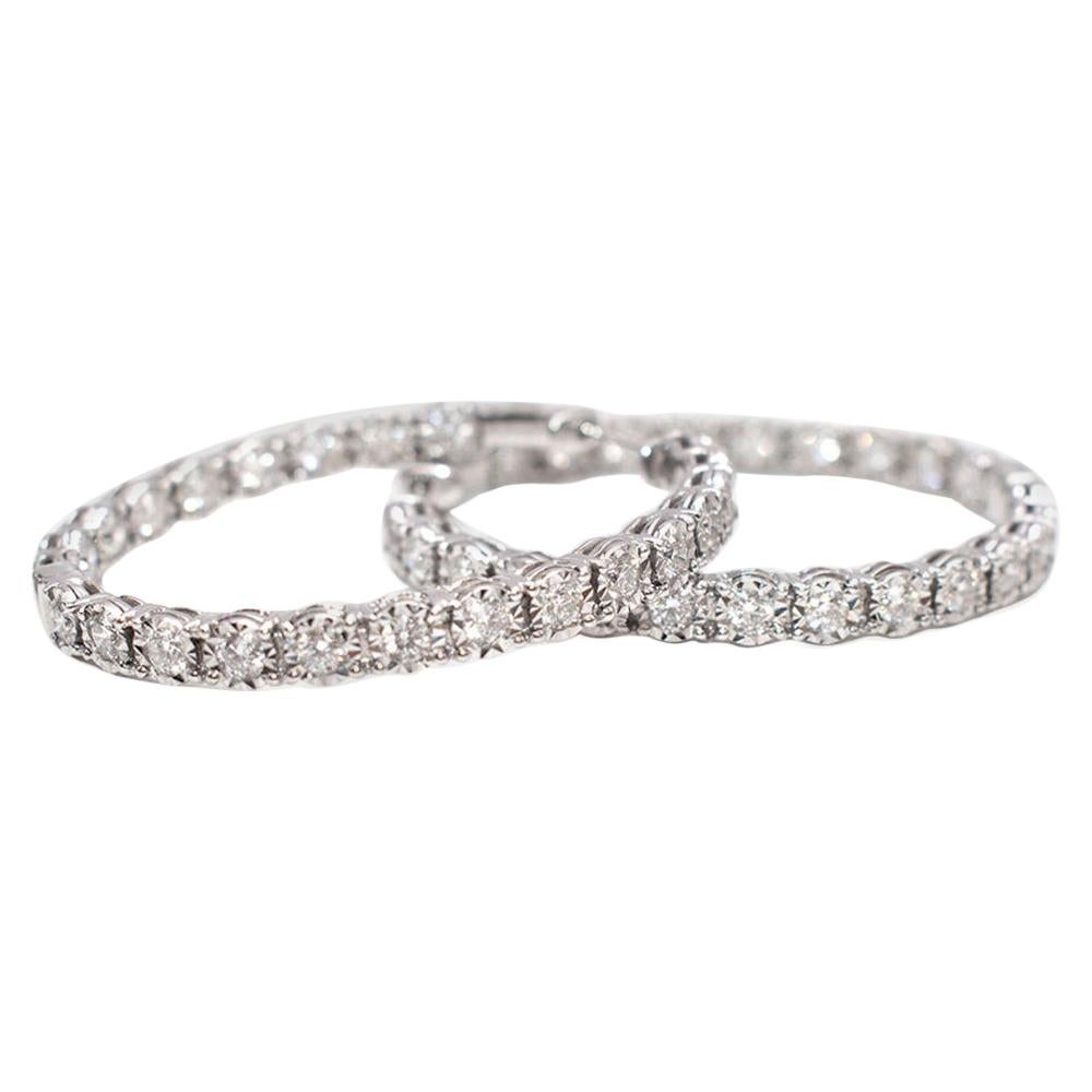 Bespoke 18kt White Gold Inside/Outside Diamond Large Hoop Earrings For Sale