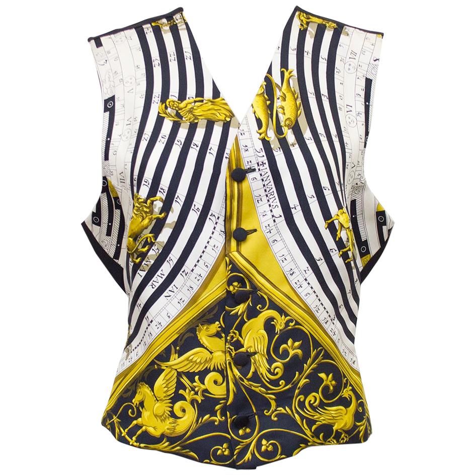 Bespoke 1980s Black and Gold Astrologie Dies et Hore Hermes Scarf Vest