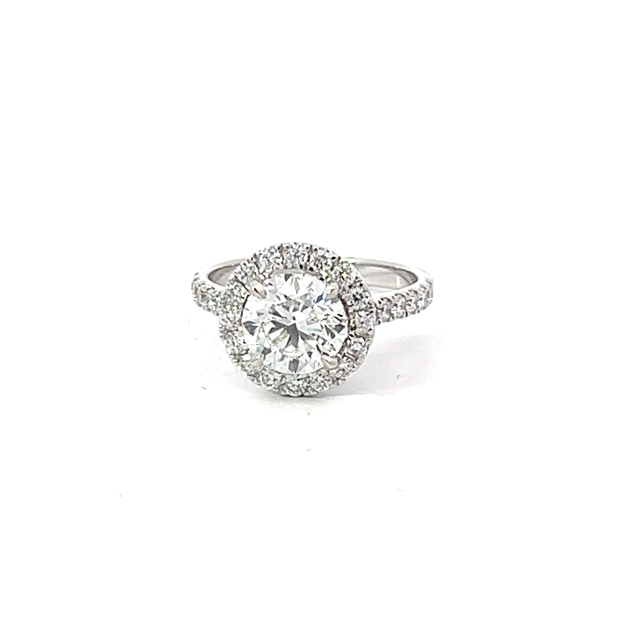 Bespoke 2 Carat Round Diamond GIA Certificate 18 Karat Gold Halo Engagement Ring For Sale 5