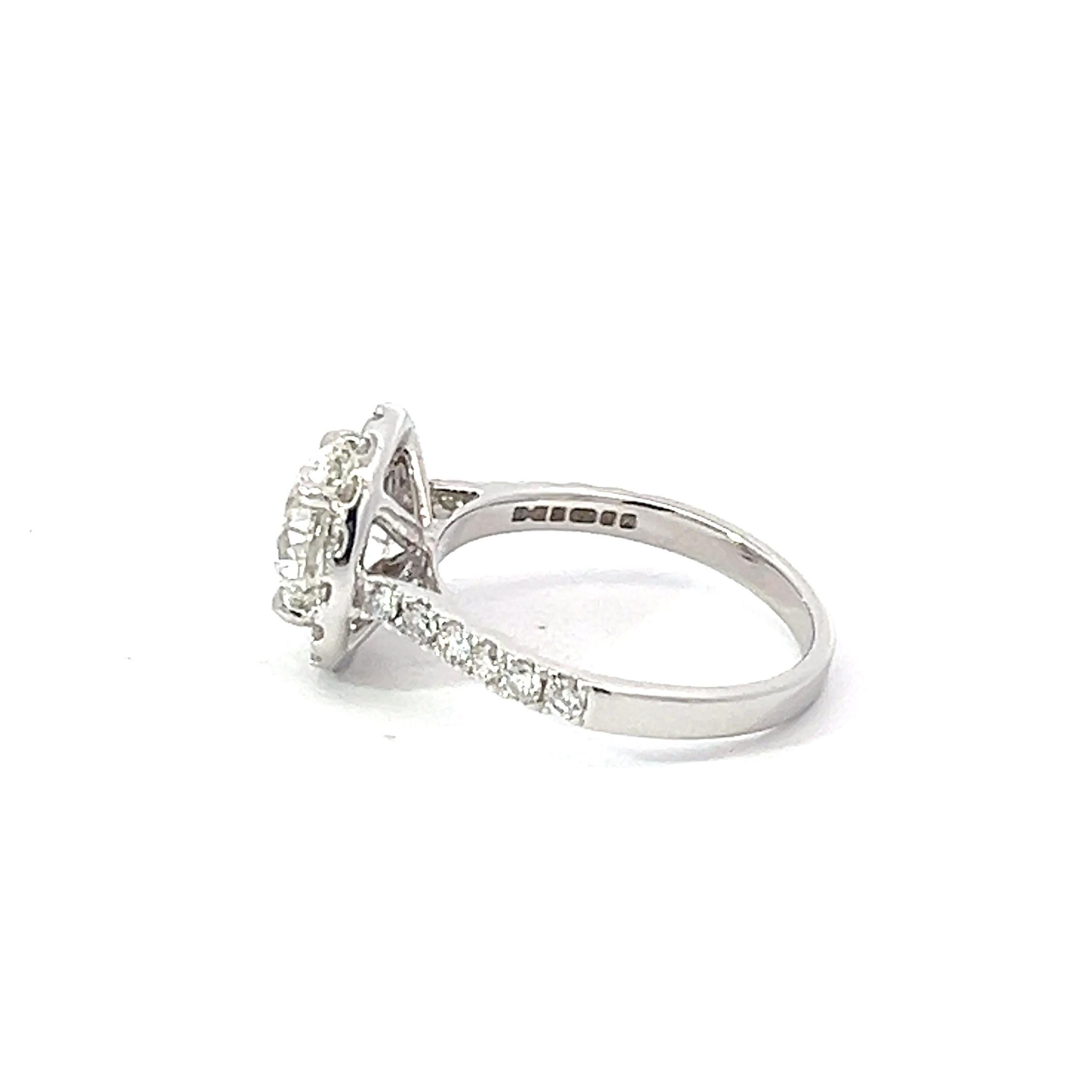 Bespoke 2 Carat Round Diamond GIA Certificate 18 Karat Gold Halo Engagement Ring For Sale 7