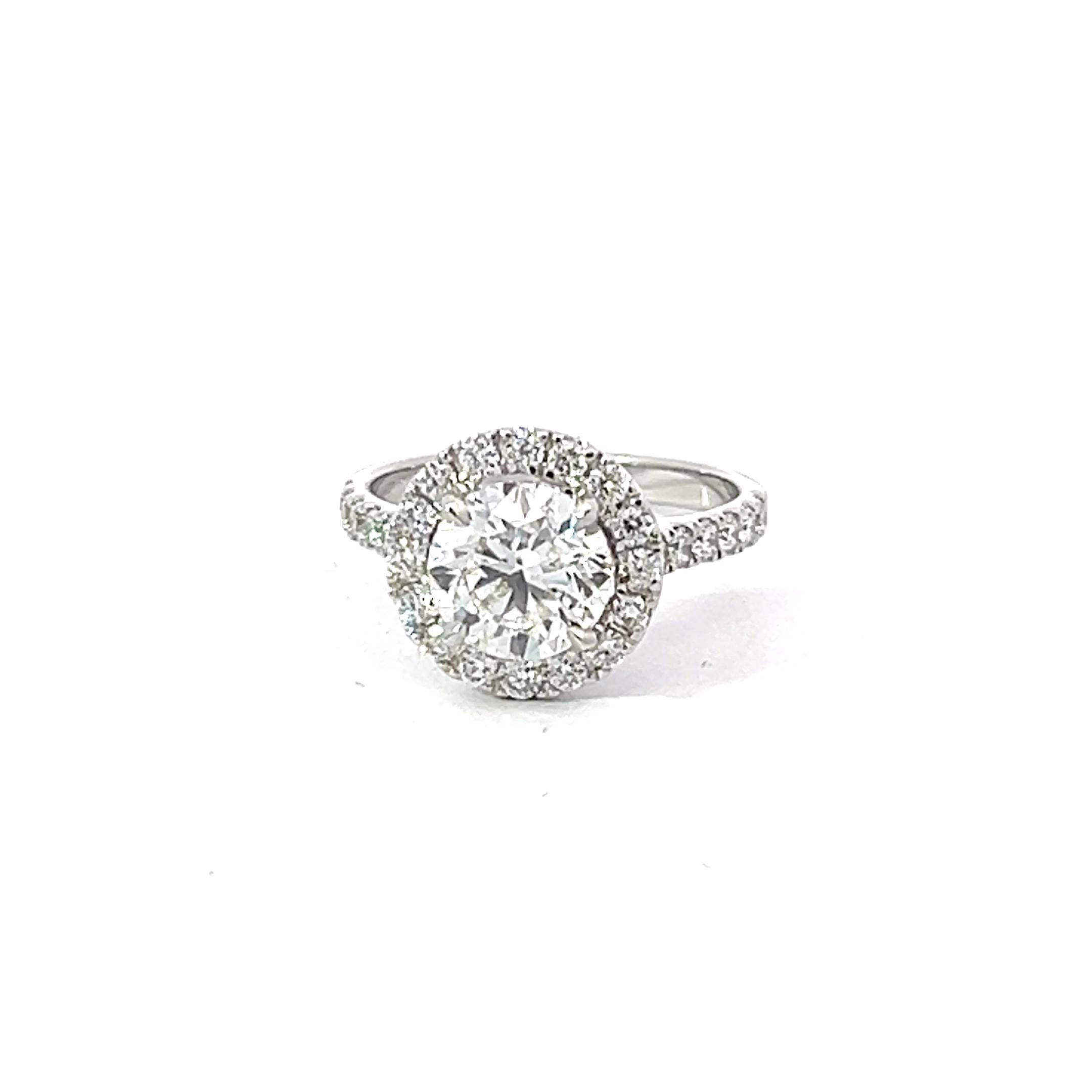 Bespoke 2 Carat Round Diamond GIA Certificate 18 Karat Gold Halo Engagement Ring For Sale 8