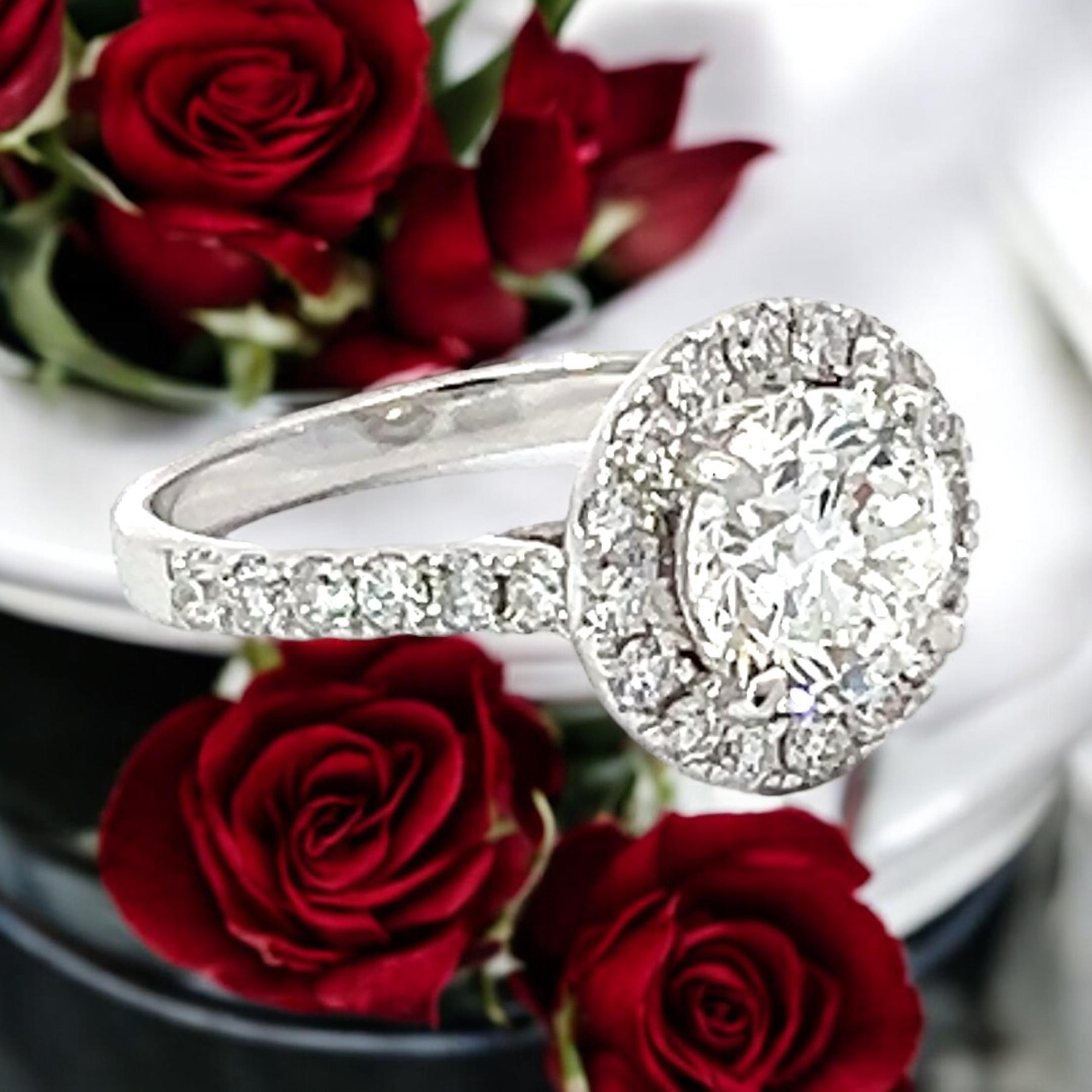 Bespoke 2 Carat Round Diamond GIA Certificate 18 Karat Gold Halo Engagement Ring For Sale 9