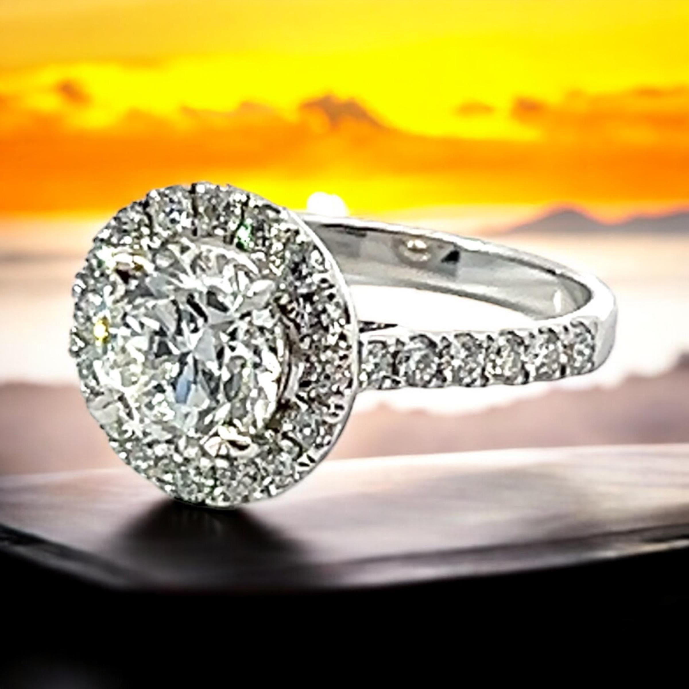 Bespoke 2 Carat Round Diamond GIA Certificate 18 Karat Gold Halo Engagement Ring For Sale 11