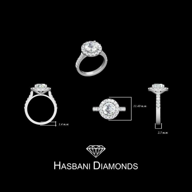 Bespoke 2 Carat Round Diamond GIA Certificate 18 Karat Gold Halo Engagement Ring For Sale 13