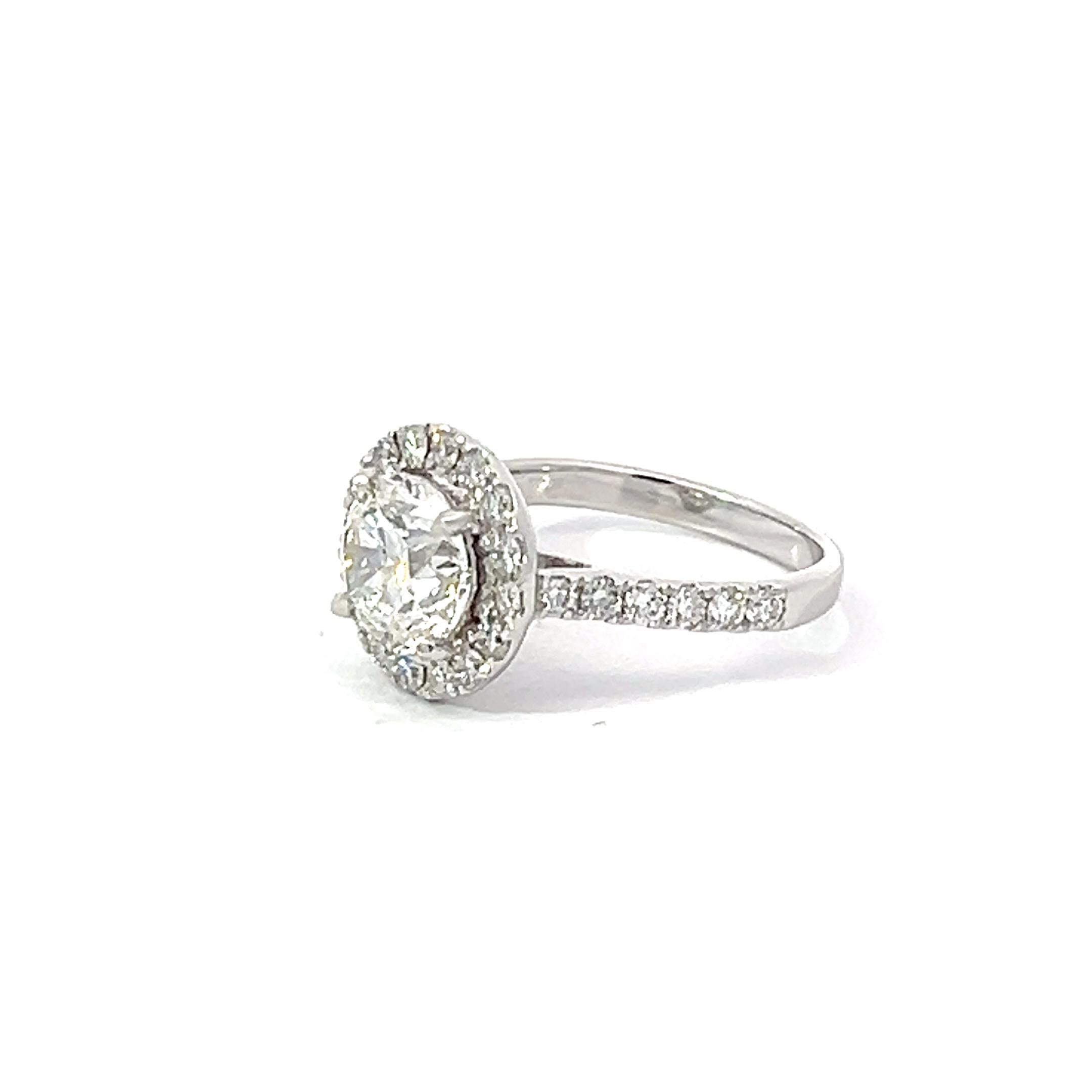 Modern Bespoke 2 Carat Round Diamond GIA Certificate 18 Karat Gold Halo Engagement Ring For Sale