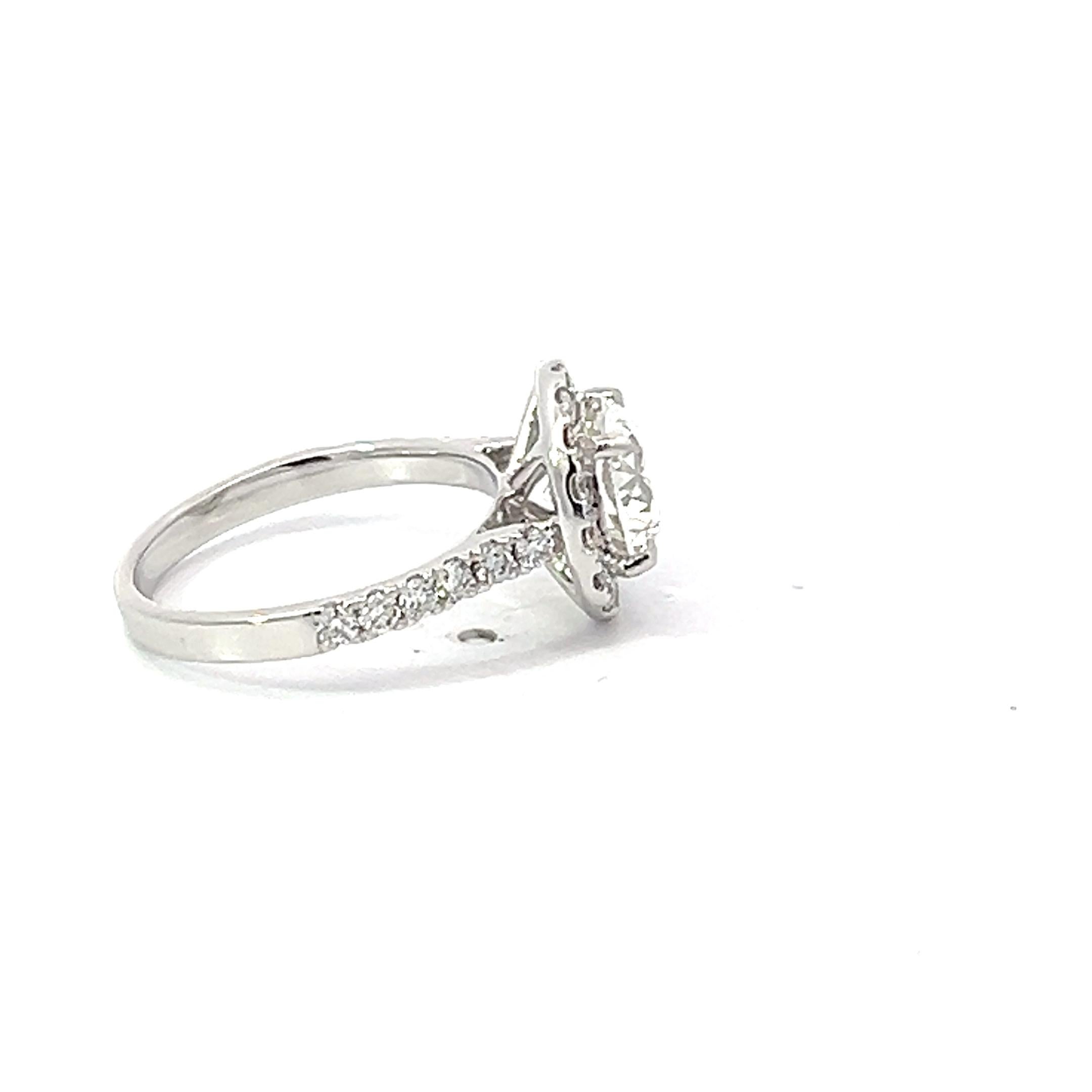 Bespoke 2 Carat Round Diamond GIA Certificate 18 Karat Gold Halo Engagement Ring For Sale 1