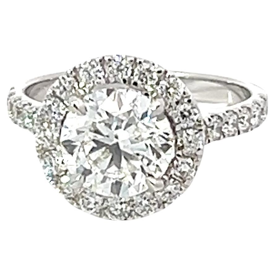 Bespoke 2 Carat Round Diamond GIA Certificate 18 Karat Gold Halo Engagement Ring