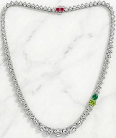 Bespoke 20 Carat Riviera Diamond Necklace with Peridot, Emerald and Rubies