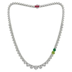Bespoke 20 Carat Riviera Diamond Necklace with Peridot, Emerald and Rubies