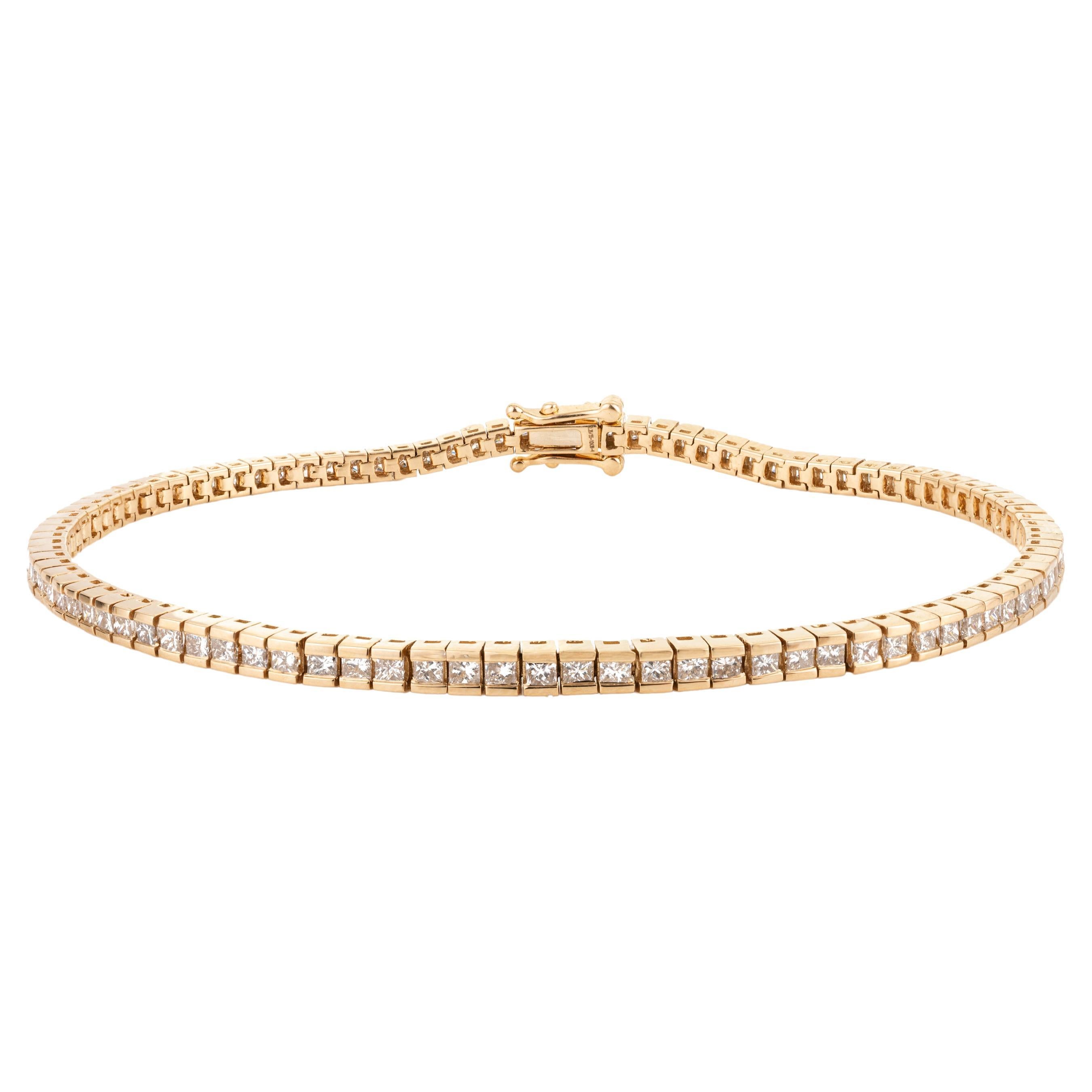 Bracelet tennis en or jaune 18k 2.35 carats diamant taille princesse