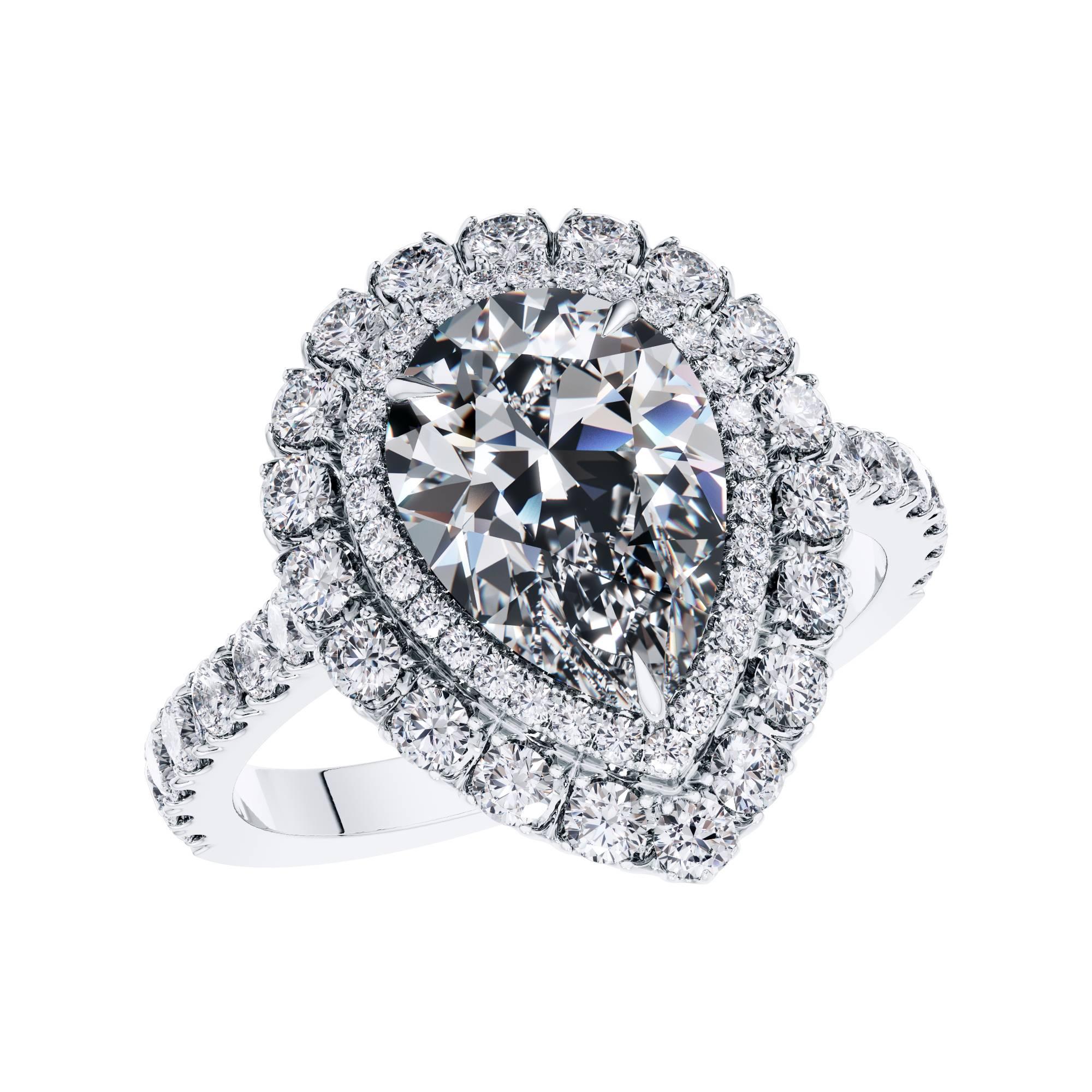 Erstellen Sie Ihr eigenes maßgeschneidertes Stück zeitlosen Schmucks. Dieser atemberaubende GIA-zertifizierte 2,00-Karat-Diamant der Farbe D - Klarheit VS2 in Birnenform, der in der Mitte des Rings gefasst ist, verfügt über 0,90 Karat passender