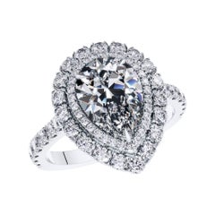 Bespoke 2.90 Carat Pear D Color Double Halo Diamond Engagement Ring Platinum