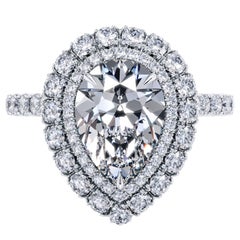 Bague de fiançailles sur mesure en platine avec double halo de diamants en forme de poire de 2,90 carats de couleur D