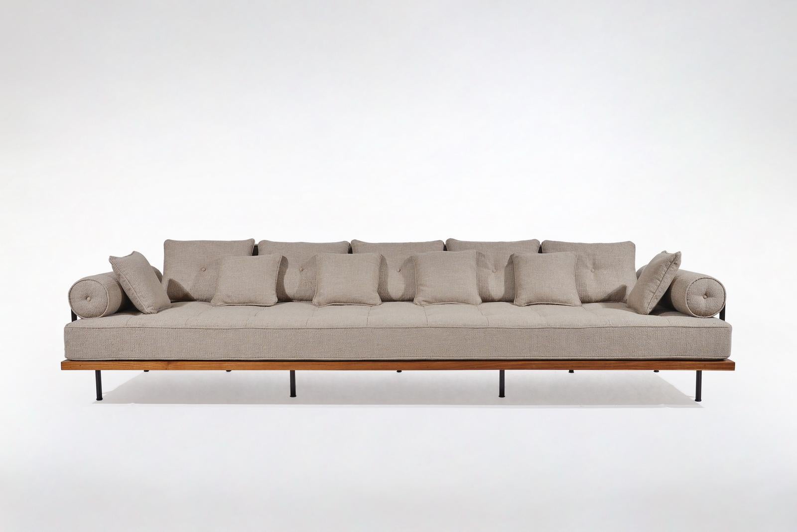 Bespoke 3 Seater Sofa Reclaimed Hardwood & Brass Frame by P. Tendercool 'Indoor' For Sale 3