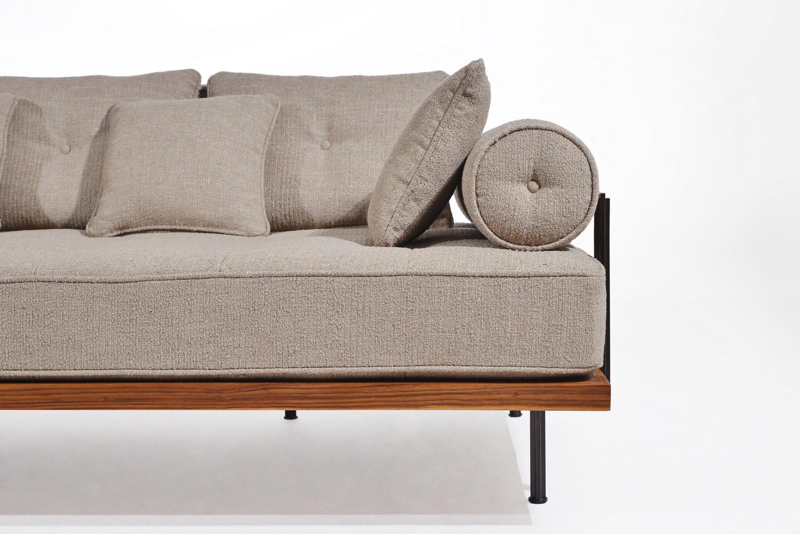 Thai Bespoke 3 Seater Sofa Reclaimed Hardwood & Brass Frame by P. Tendercool 'Indoor' For Sale