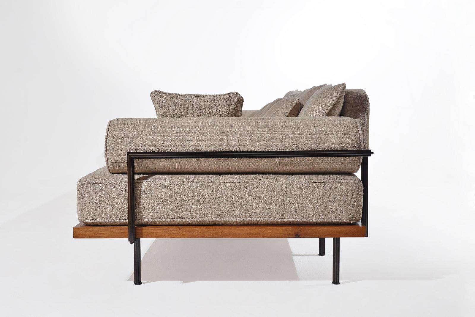 Bespoke 3 Seater Sofa Reclaimed Hardwood & Brass Frame by P. Tendercool 'Indoor' For Sale 1