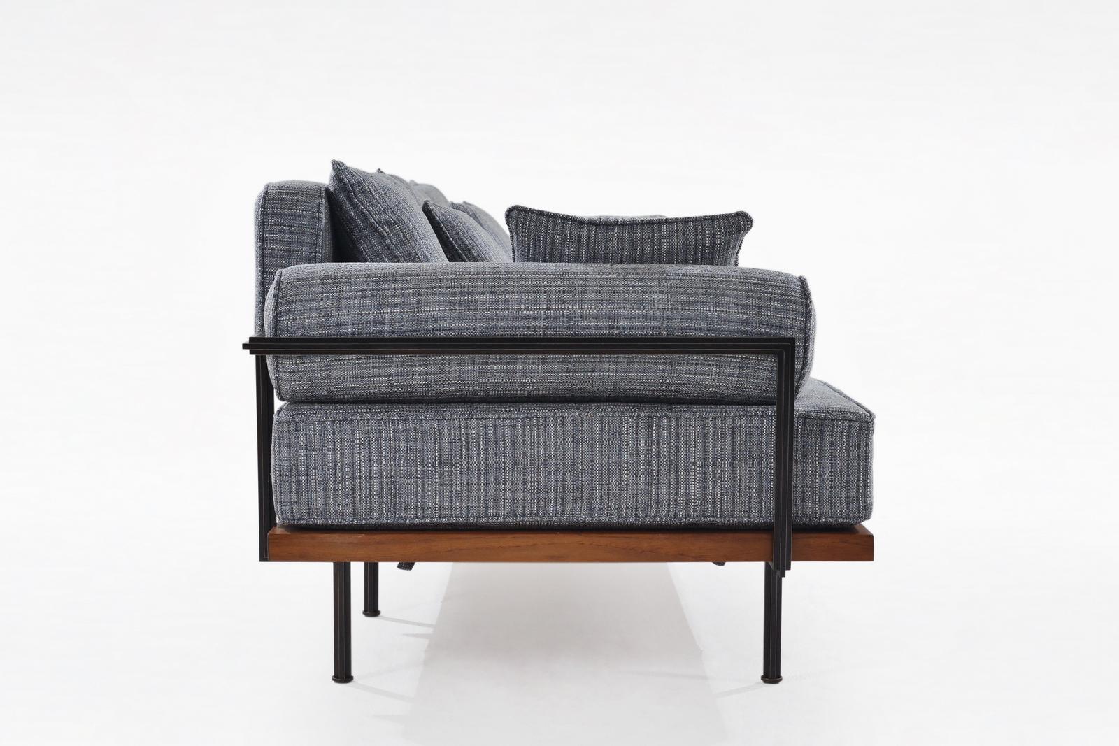 Bespoke 3 Seater Sofa Reclaimed Hardwood & Brass Frame by P. Tendercool (Indoor) For Sale 1