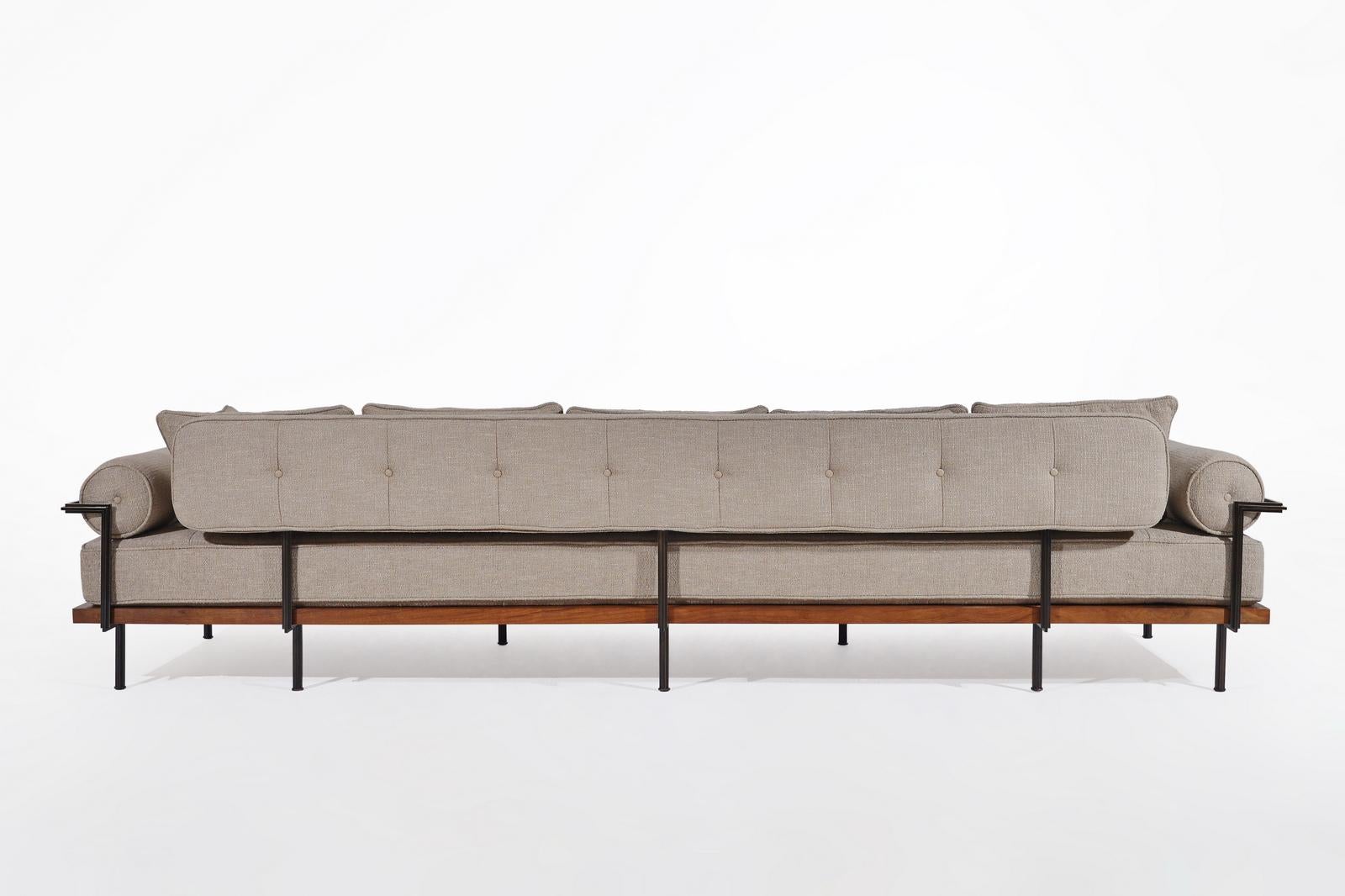 Bespoke 3 Seater Sofa Reclaimed Hardwood & Brass Frame by P. Tendercool 'Indoor' For Sale 2