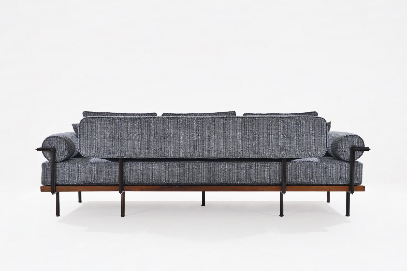 Bespoke 3 Seater Sofa Reclaimed Hardwood & Brass Frame by P. Tendercool (Indoor) For Sale 2