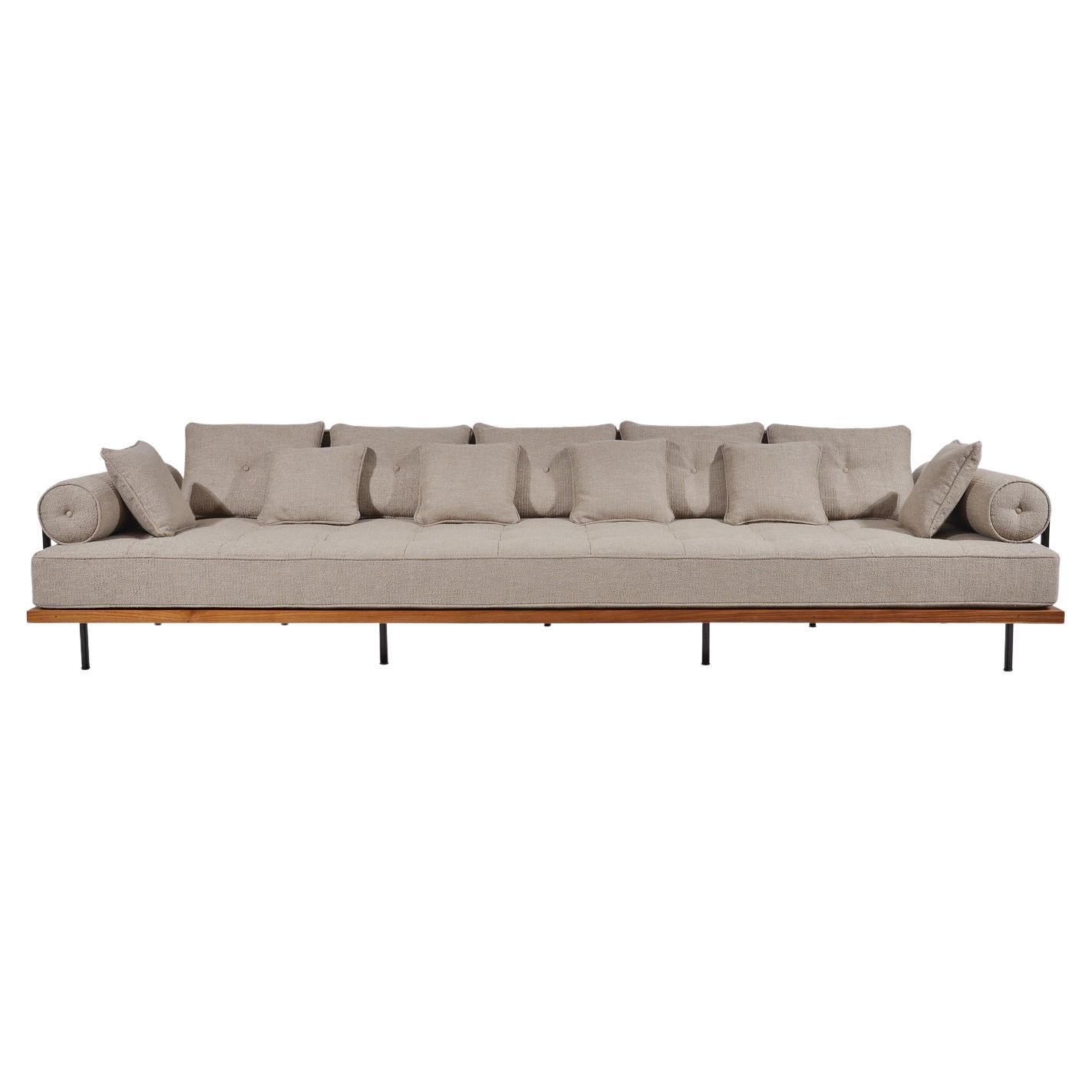 Bespoke 3 Seater Sofa Reclaimed Hardwood & Brass Frame by P. Tendercool 'Indoor' For Sale