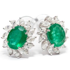 Bespoke 3.50 Carat Green Emerald 1.50 Carat Marquise 18 Kt Gold Diamond Earrings